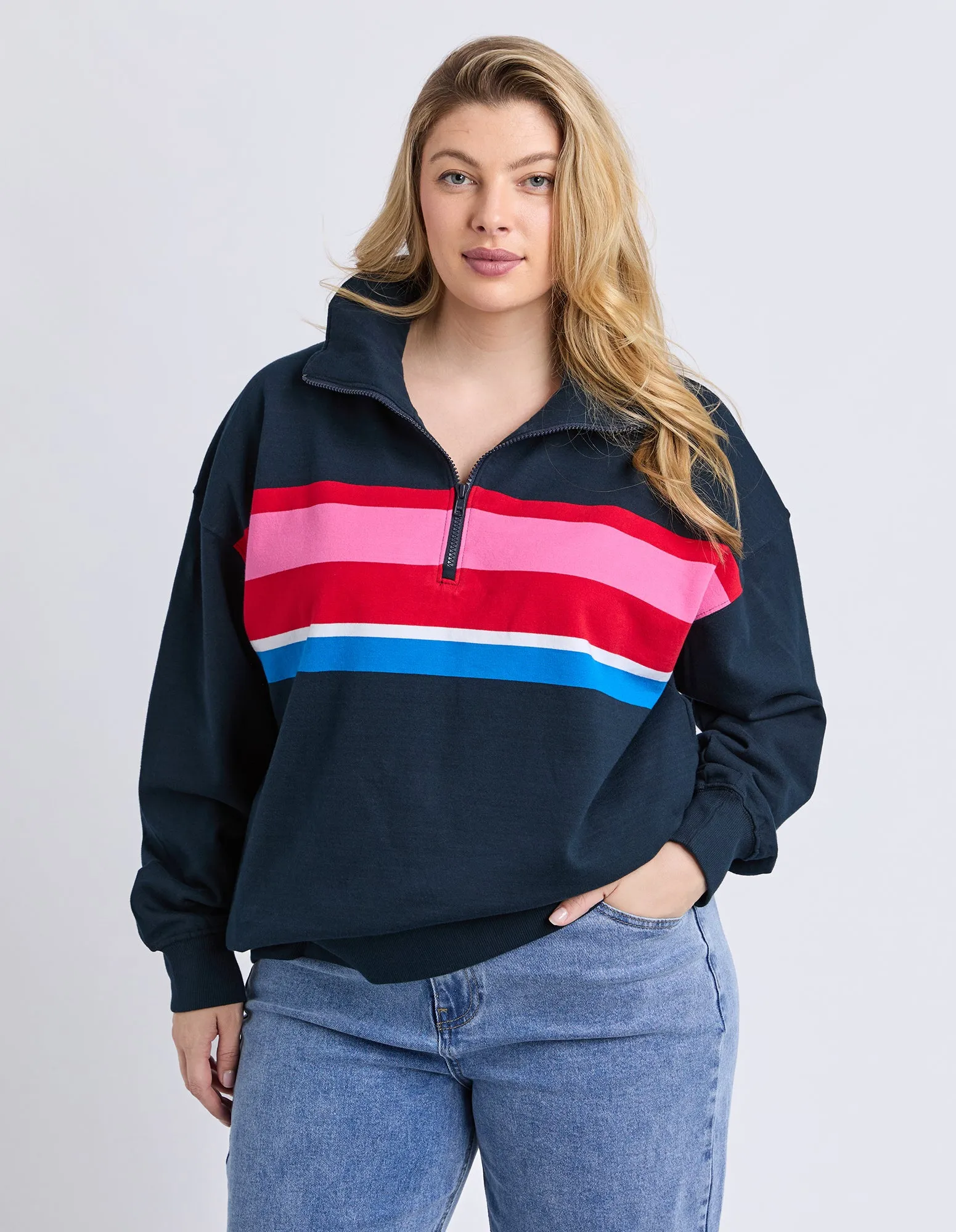 Real Love 1/4 Zip Stripe/Navy Body sold by Elm Lifestyle product image thumbnail 3