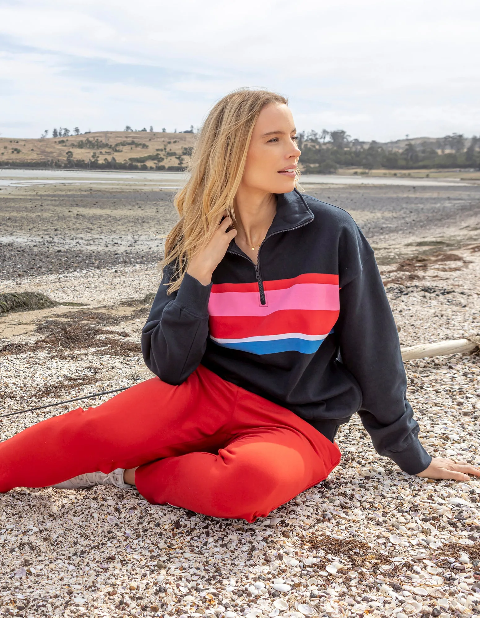 Real Love 1/4 Zip Stripe/Navy Body sold by Elm Lifestyle
