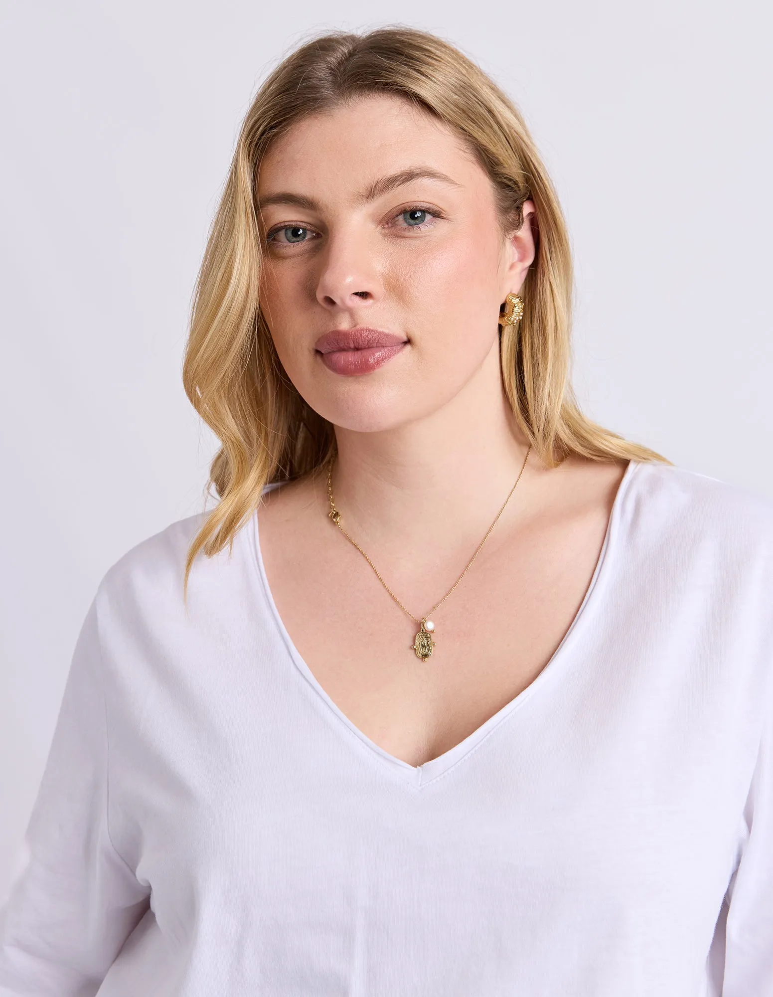 Pima Long Sleeve Vee Tee White sold by Elm Lifestyle product image thumbnail 5