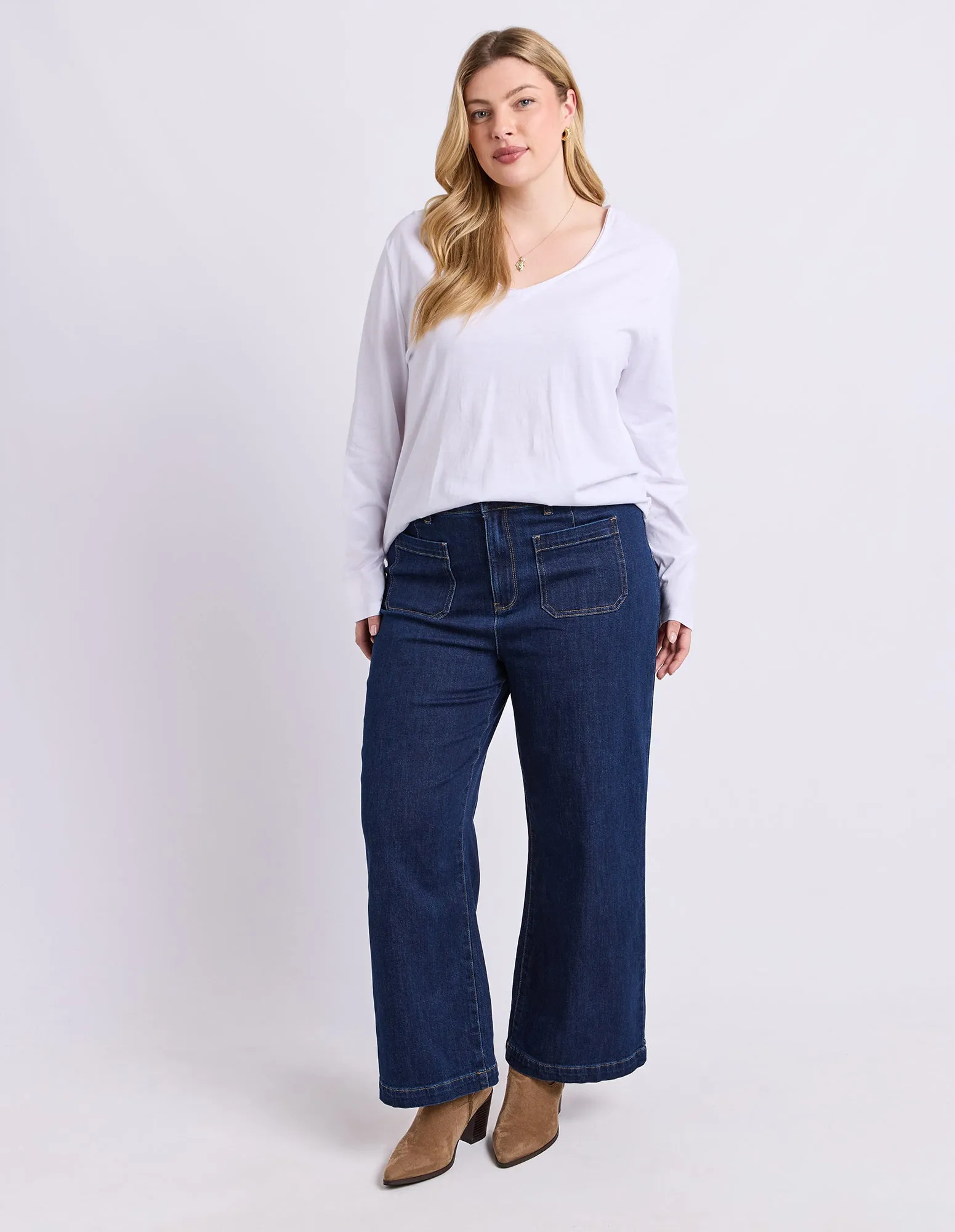 Pima Long Sleeve Vee Tee White sold by Elm Lifestyle product image thumbnail 2