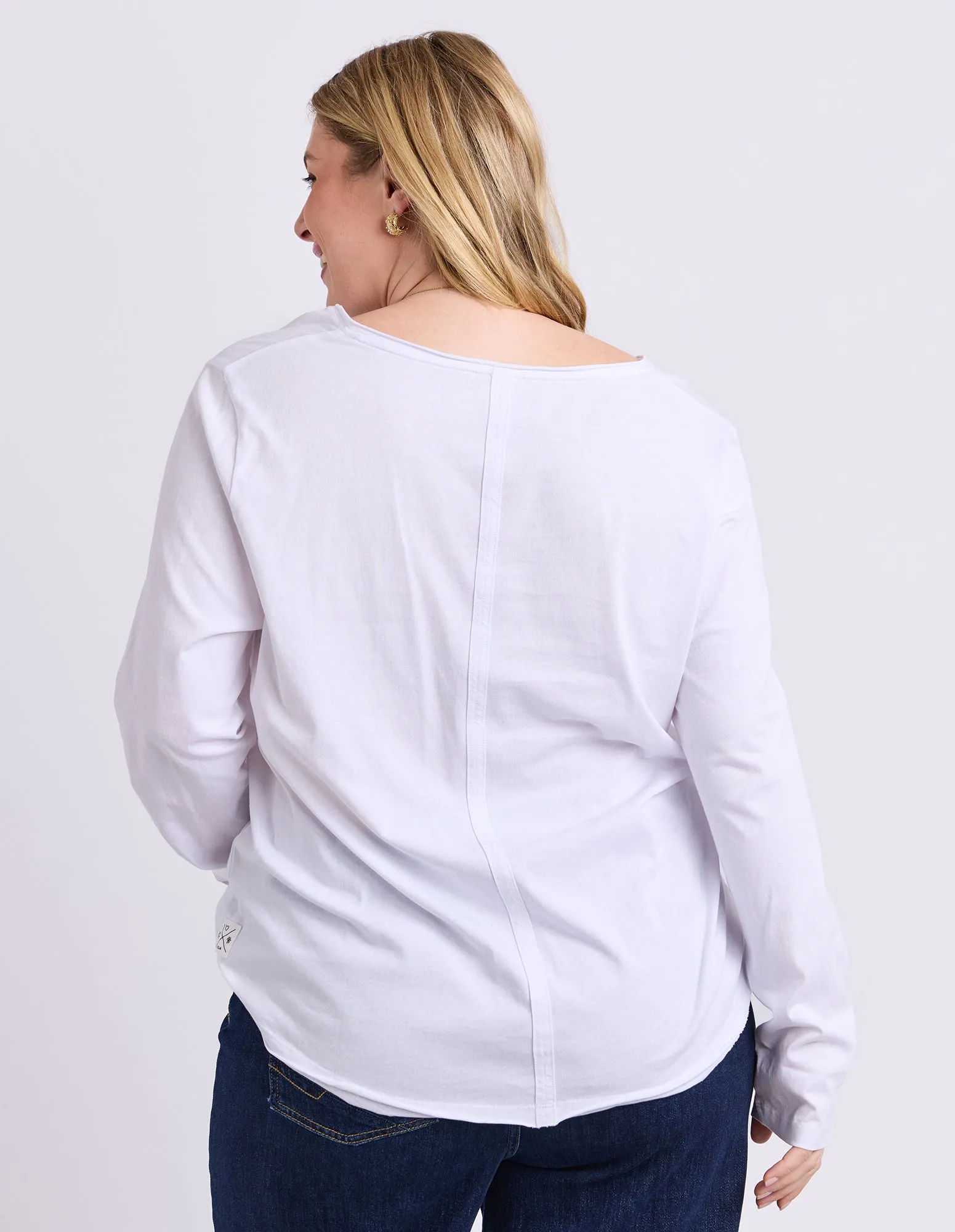 Pima Long Sleeve Vee Tee White sold by Elm Lifestyle product image thumbnail 3