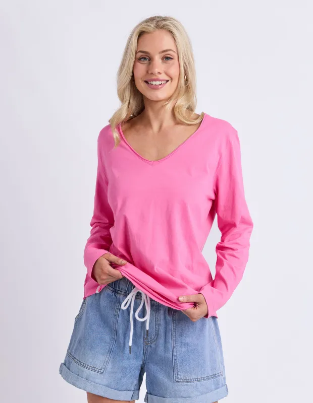 Pima Long Sleeve Vee Tee Hot Pink made by Elm Lifestyle