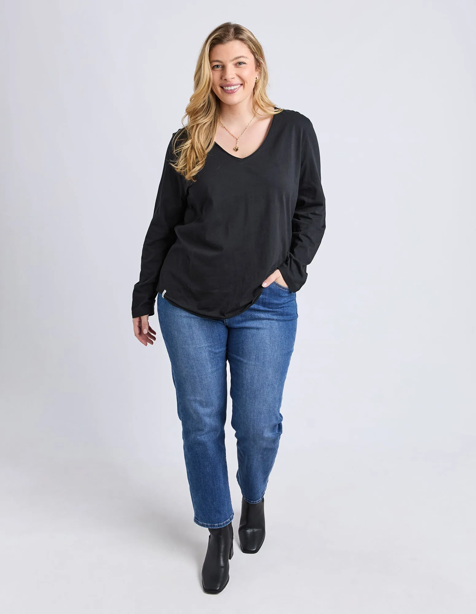 Pima Long Sleeve Vee Tee Black sold by Elm Lifestyle product image thumbnail 4