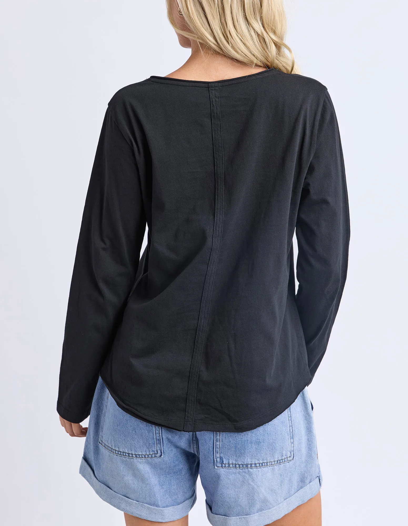 Pima Long Sleeve Vee Tee Black sold by Elm Lifestyle product image thumbnail 5