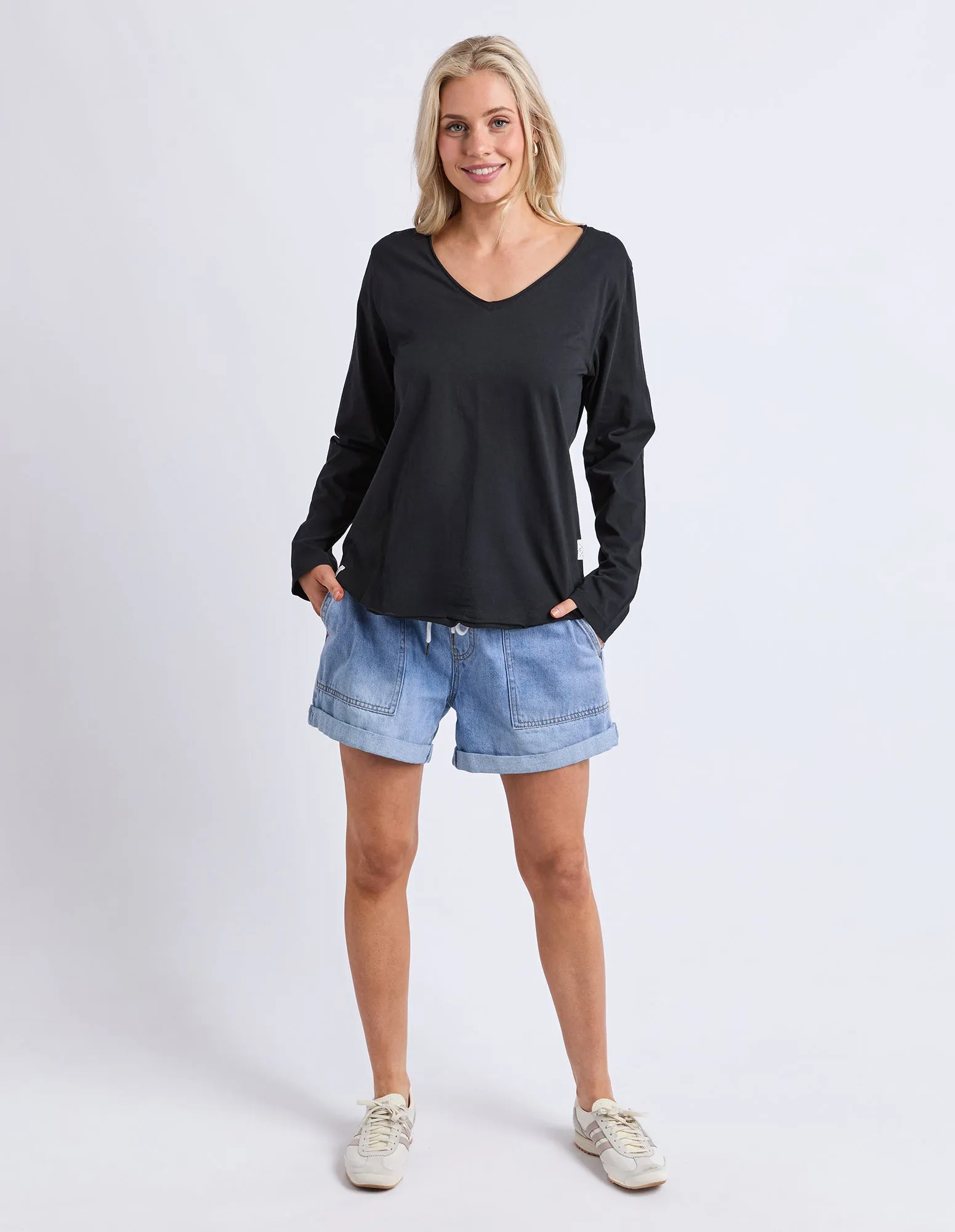 Pima Long Sleeve Vee Tee Black sold by Elm Lifestyle product image thumbnail 3