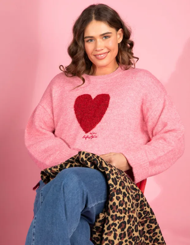 Intarsia Heart Knit Quartz Pink made by Elm Lifestyle