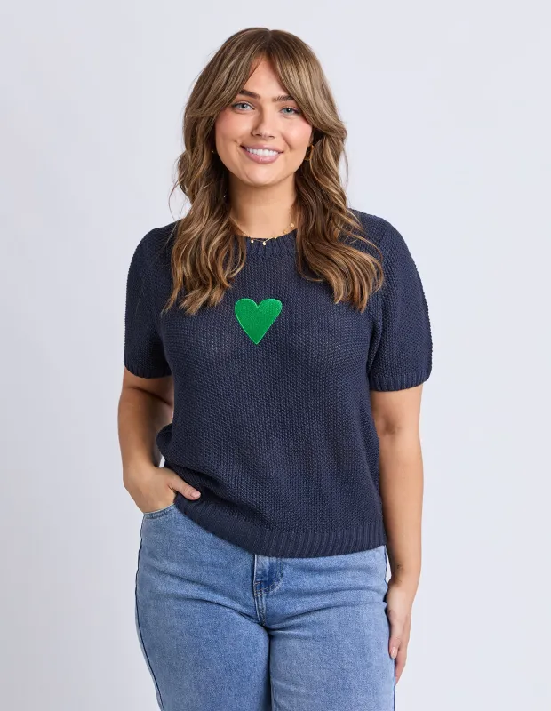 Heart Short Sleeve Knit Navy made by Elm Lifestyle