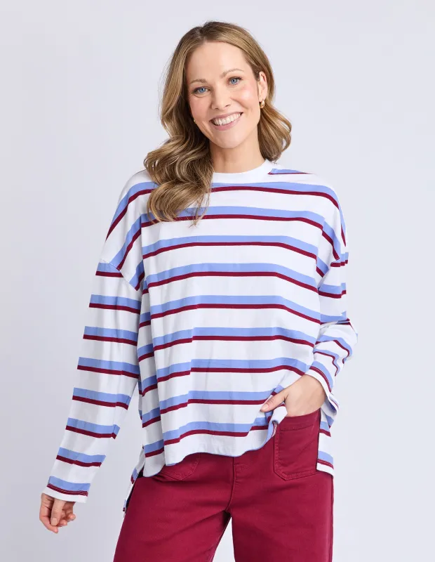 Sigrid Long Sleeve Tee White/Maroon/Lilac made by Elm Lifestyle
