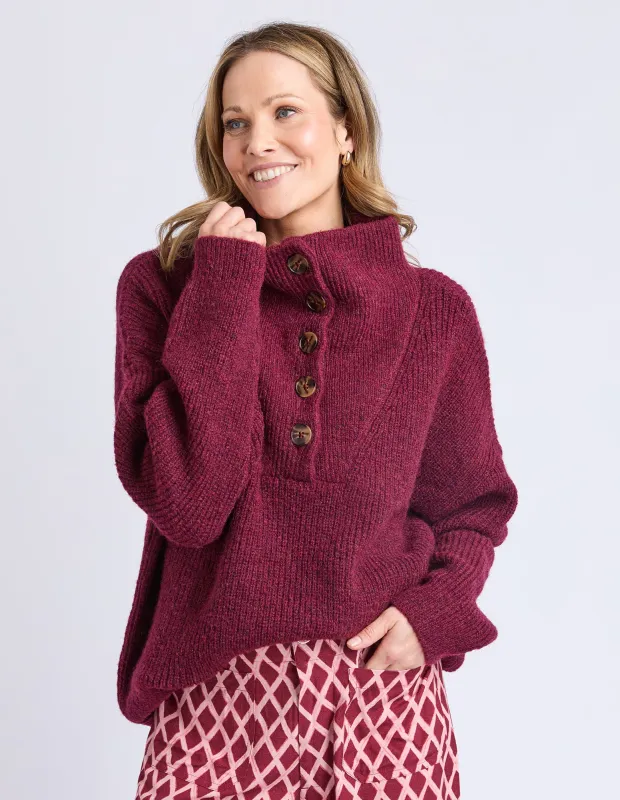 Bron Button Knit Maroon made by Elm Lifestyle