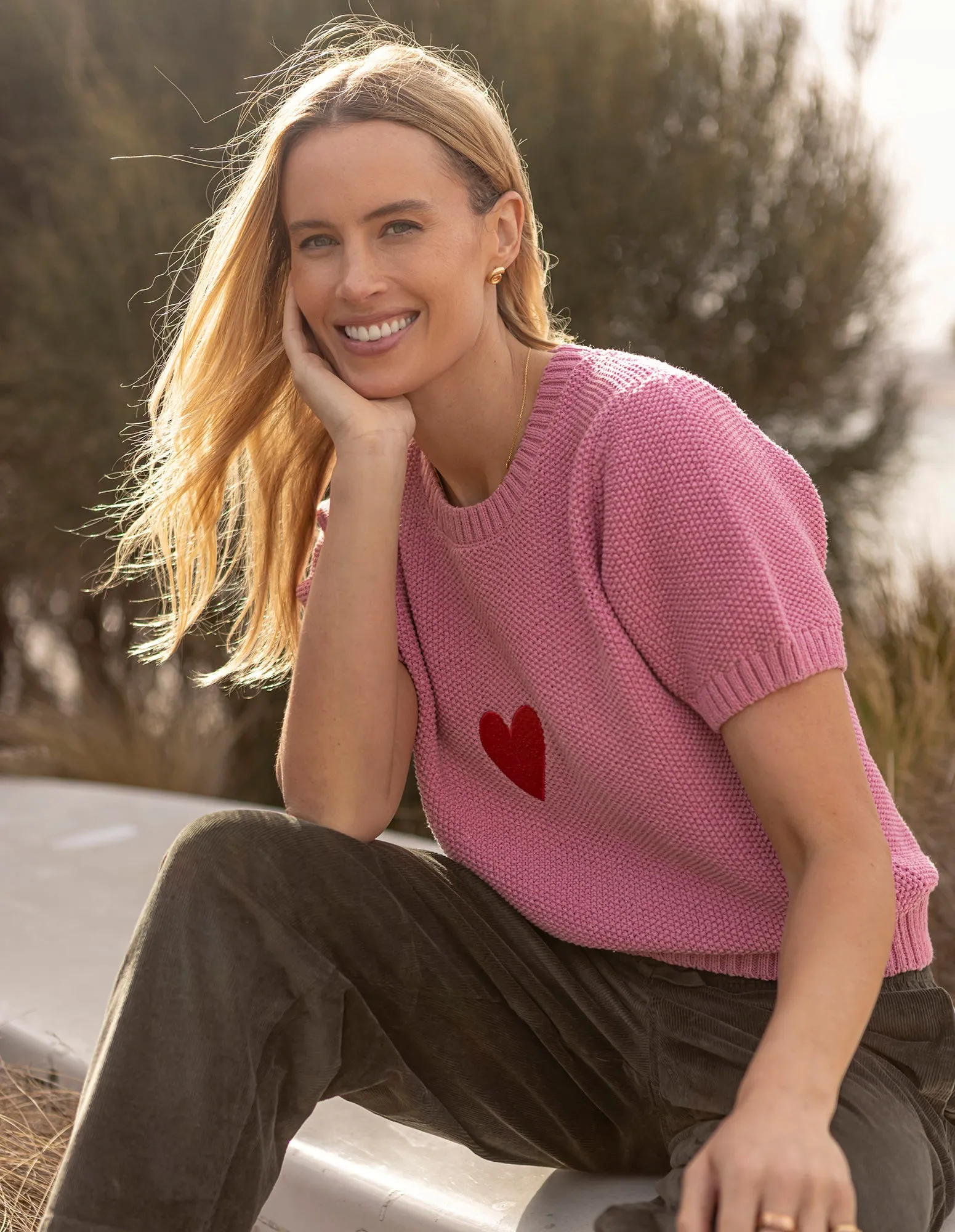 Heart Short Sleeve Knit Quartz Pink sold by Elm Lifestyle