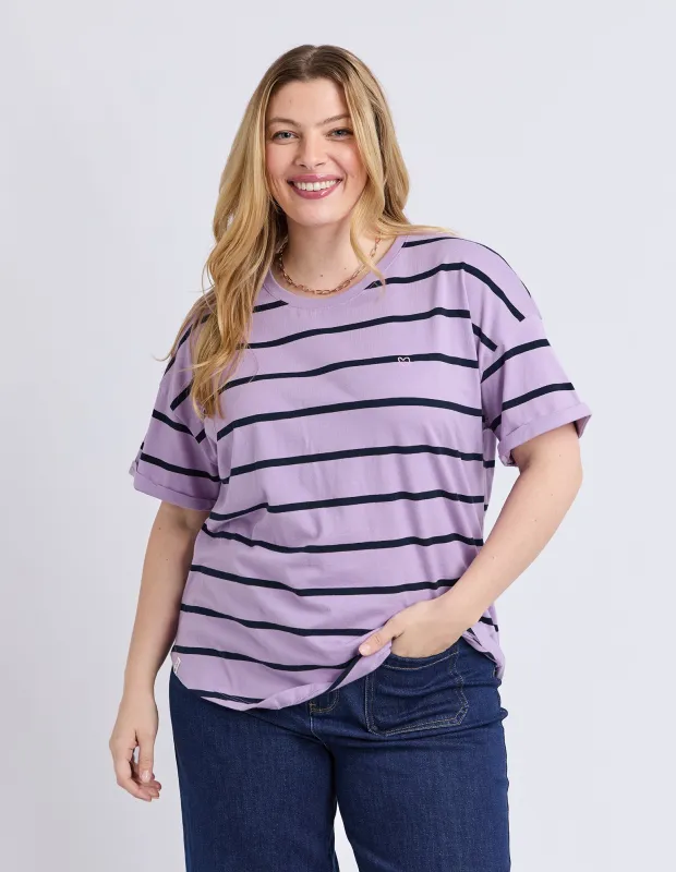 Halli Short Sleeve Tee Lilac/Navy Stripe made by Elm Lifestyle