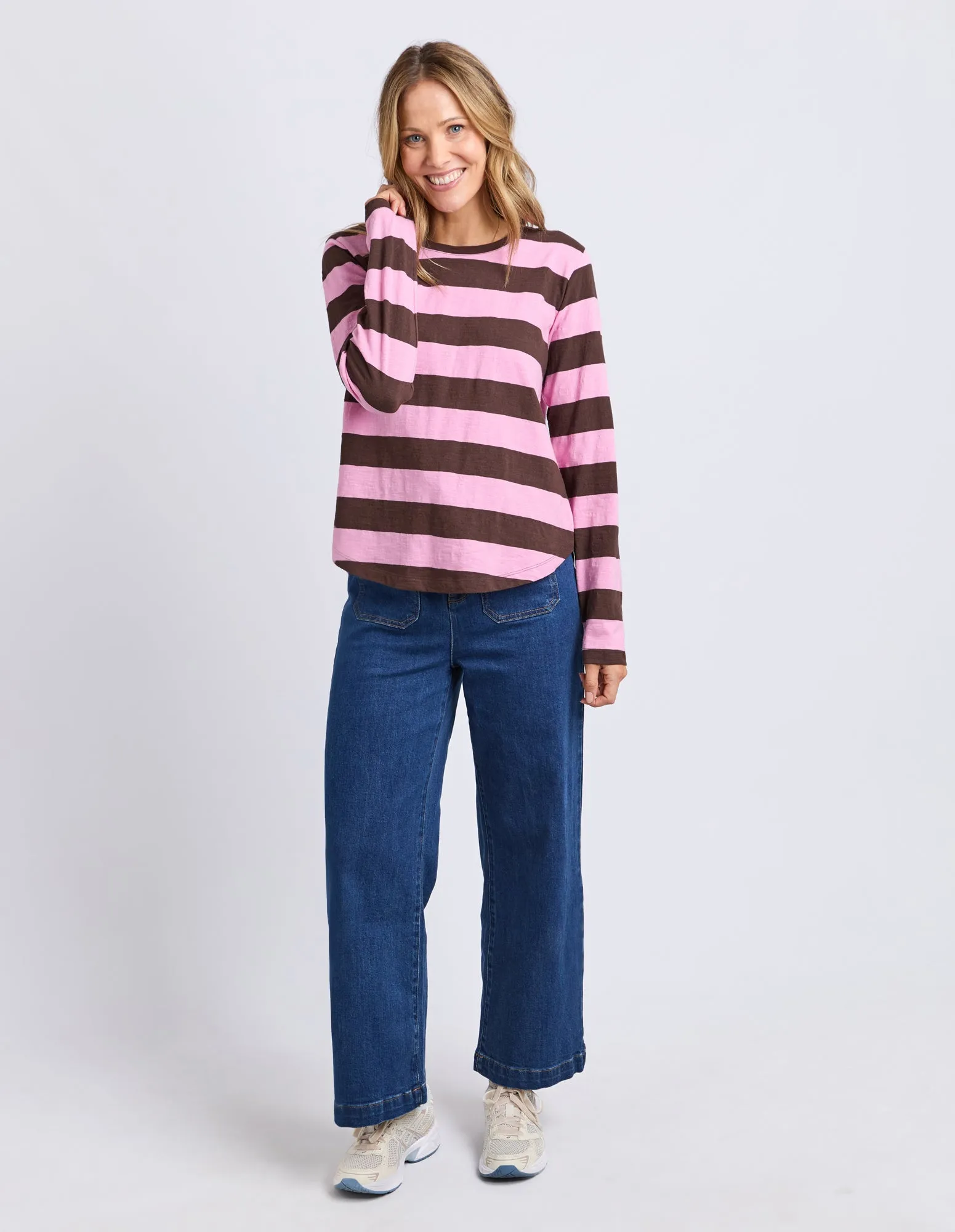 Spritz Stripe Long Sleeve Tee Coffee/Pink sold by Elm Lifestyle product image thumbnail 4