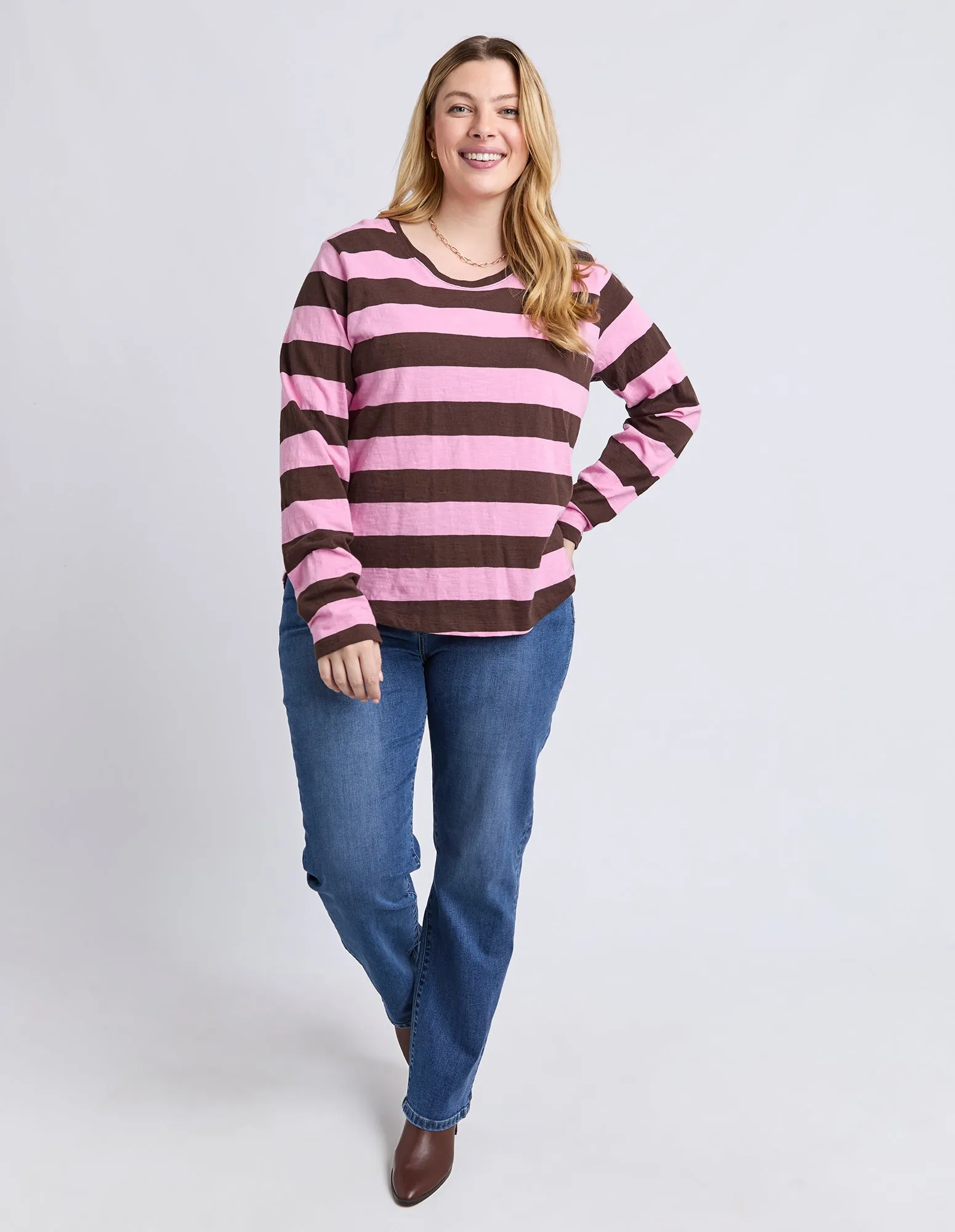 Spritz Stripe Long Sleeve Tee Coffee/Pink sold by Elm Lifestyle product image thumbnail 5