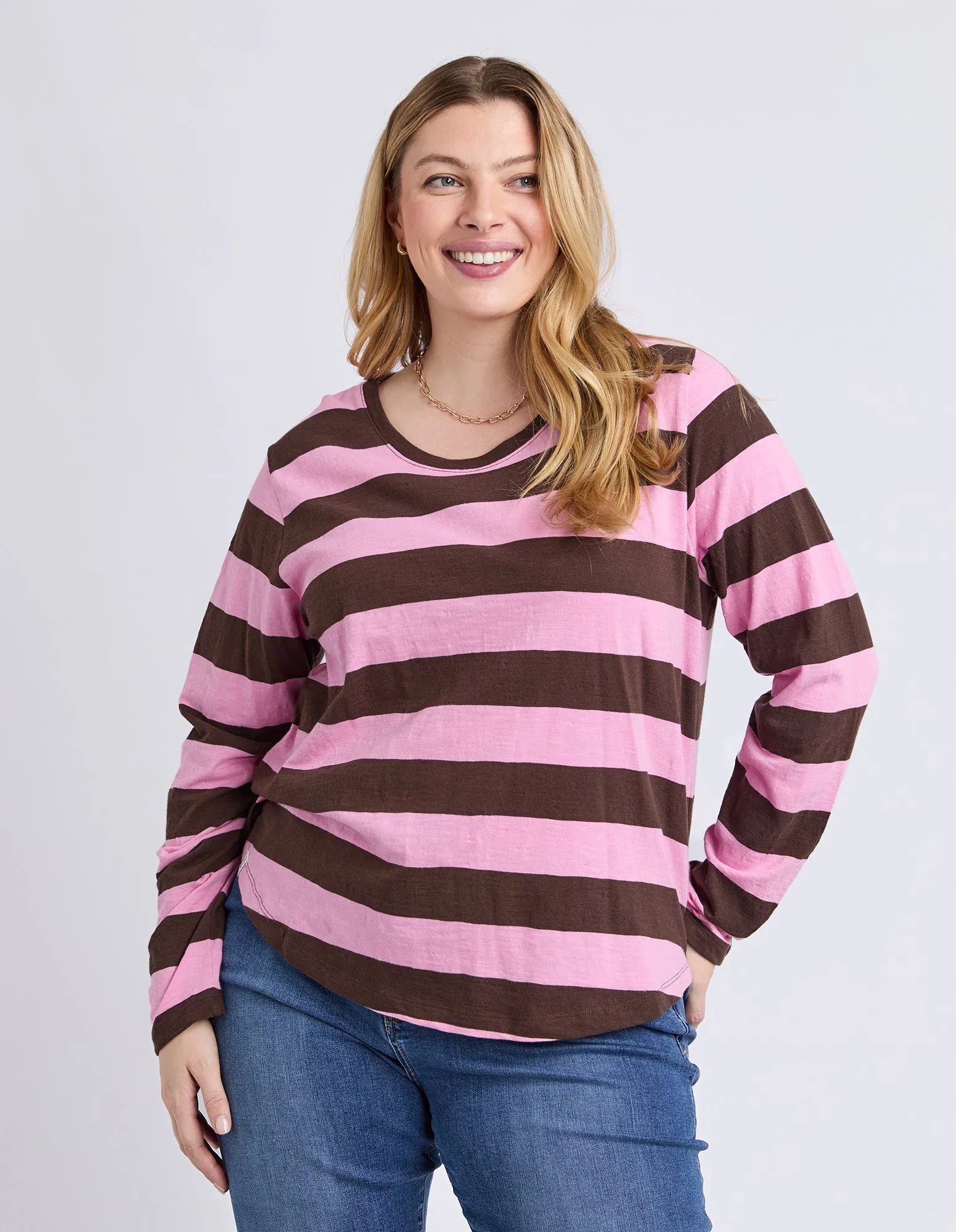 Spritz Stripe Long Sleeve Tee Coffee/Pink sold by Elm Lifestyle product image thumbnail 3