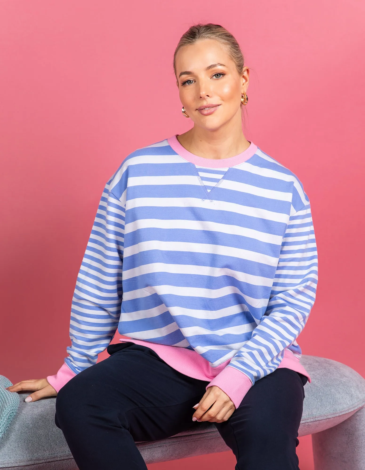 All Sorts Crew Cornflower Stripe sold by Elm Lifestyle