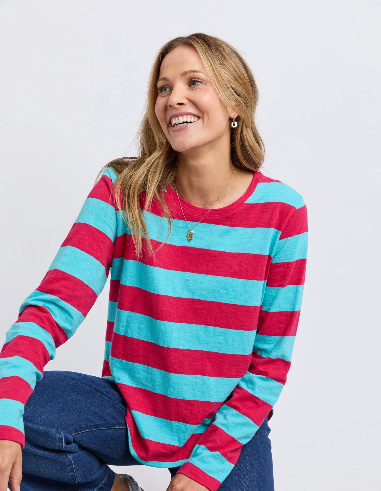 Spritz Stripe Long Sleeve Tee Sea/Dark Pink sold by Elm Lifestyle product image thumbnail 2
