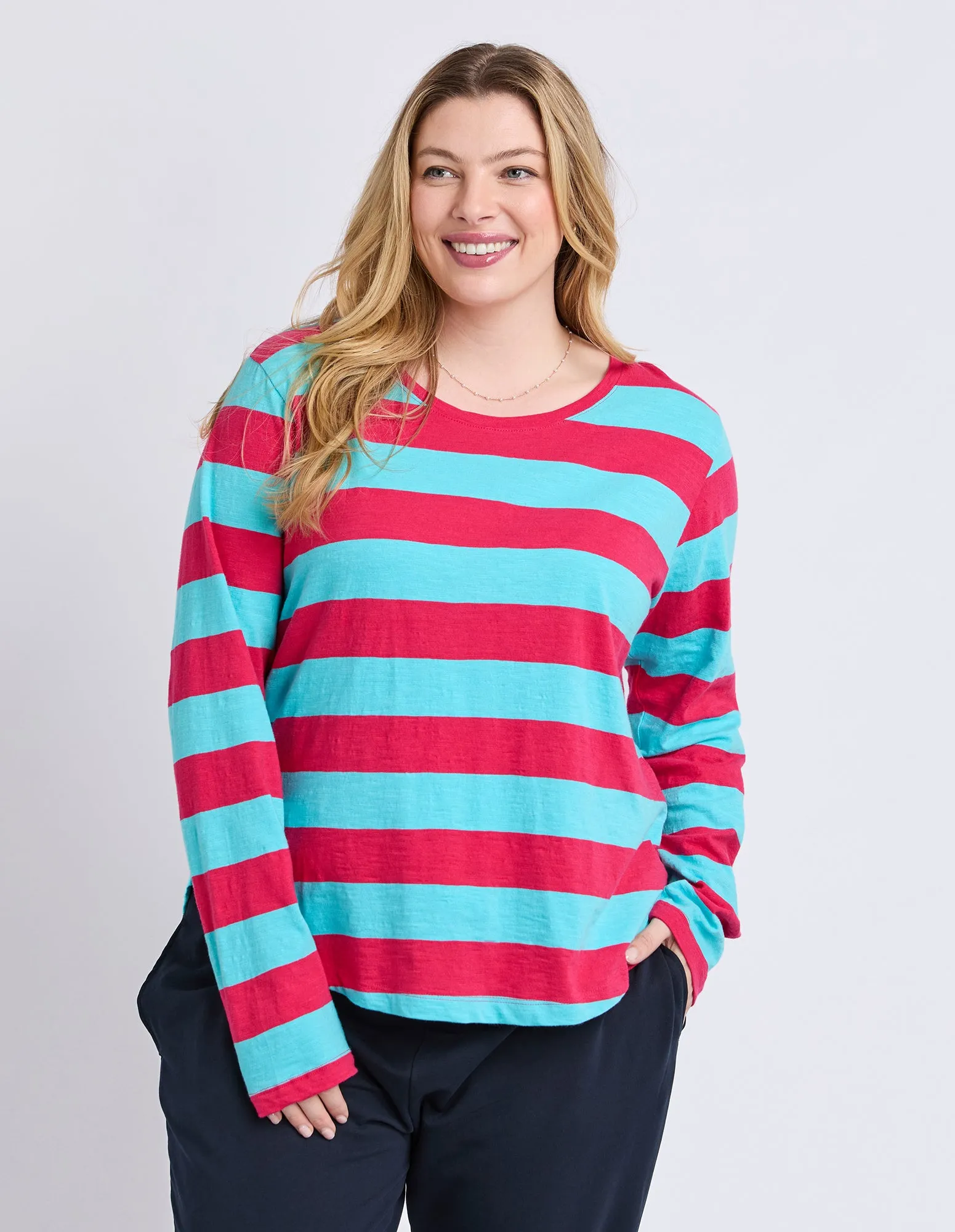 Spritz Stripe Long Sleeve Tee Sea/Dark Pink sold by Elm Lifestyle product image thumbnail 3