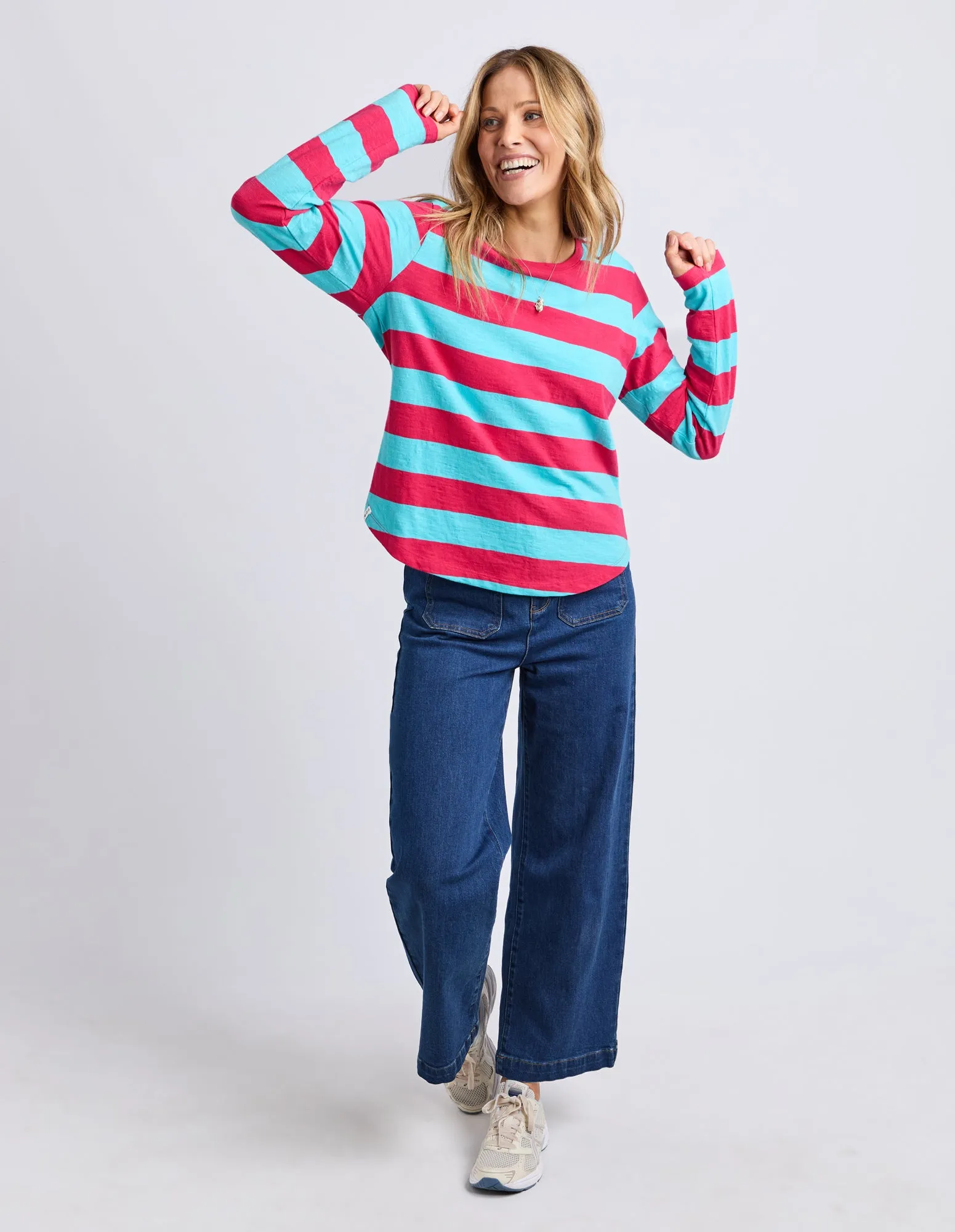 Spritz Stripe Long Sleeve Tee Sea/Dark Pink sold by Elm Lifestyle product image thumbnail 4