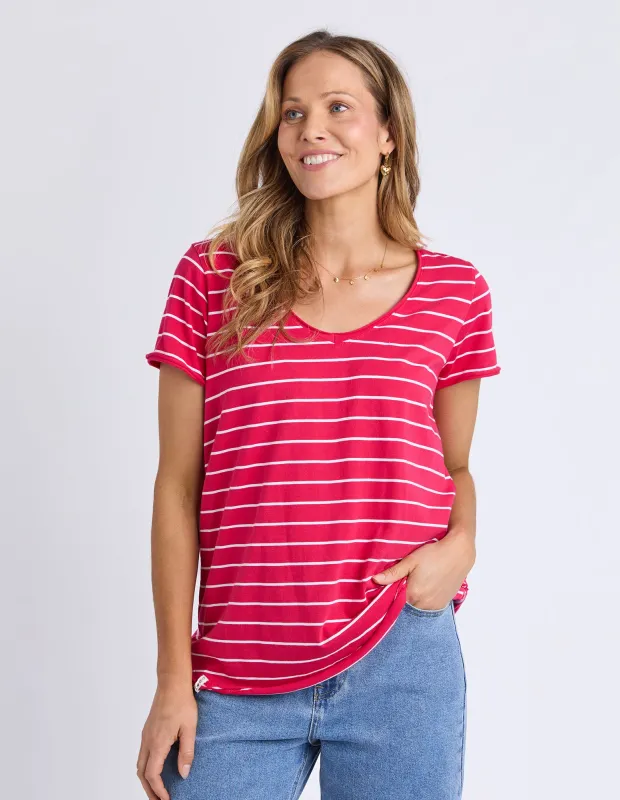 Pima Vee Tee Stripe Dark Pink/White made by Elm Lifestyle