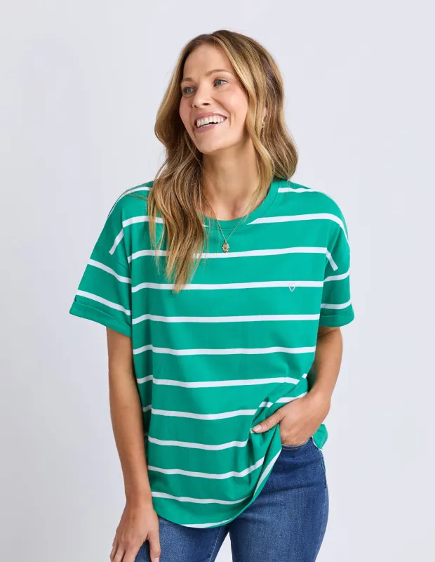 Halli Short Sleeve Stripe Tee Virdis Green/White made by Elm Lifestyle