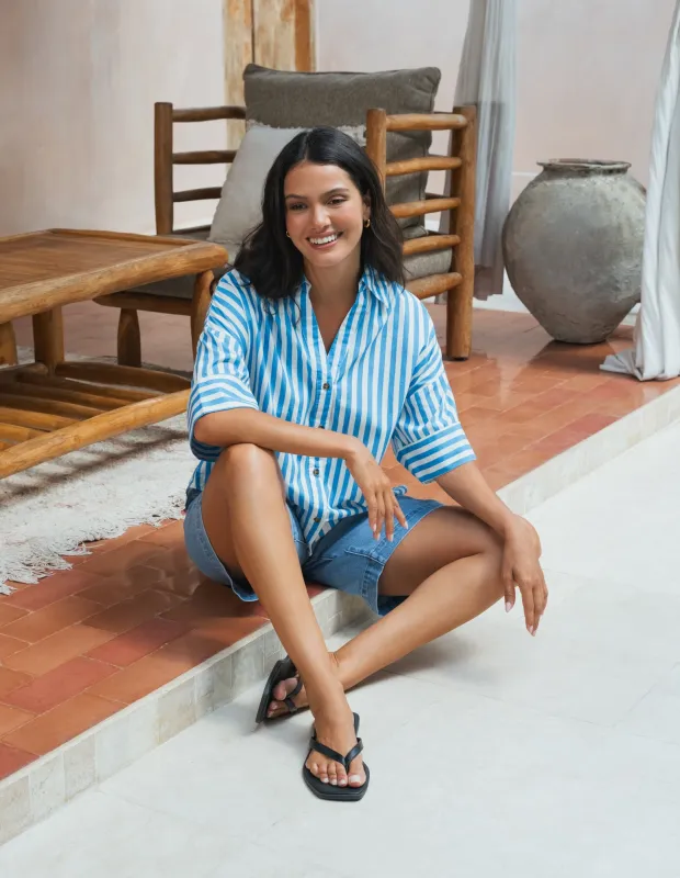 Striped Holiday Shirt Azure Blue/White made by Elm Lifestyle