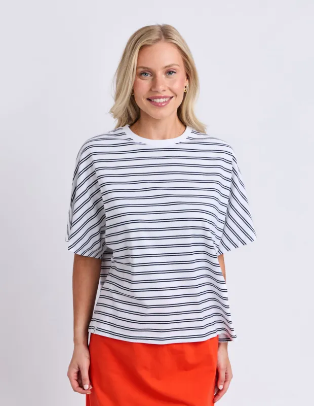 Luna Short Sleeve Tee White/Navy Stripe made by Elm Lifestyle