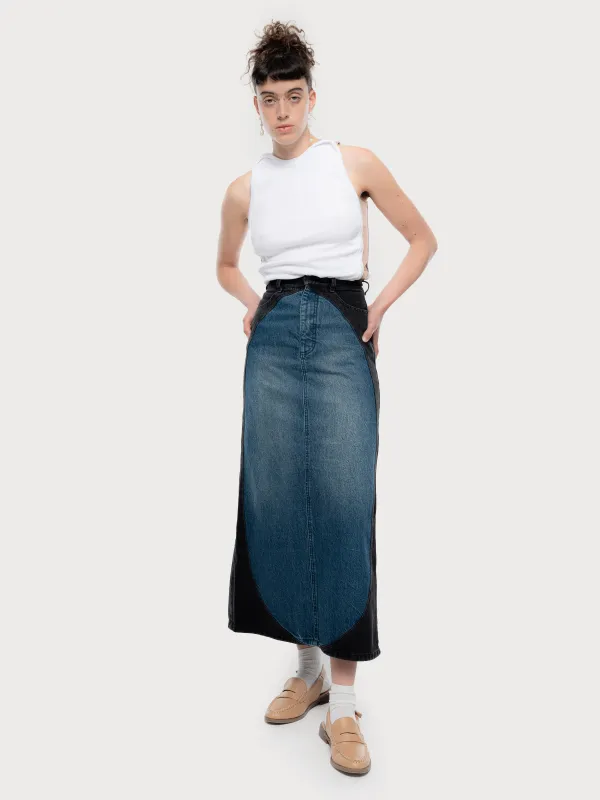 Denim Tarot Maxi Skirt with Contrast Oval Details sold by KSENIASCHNAIDER