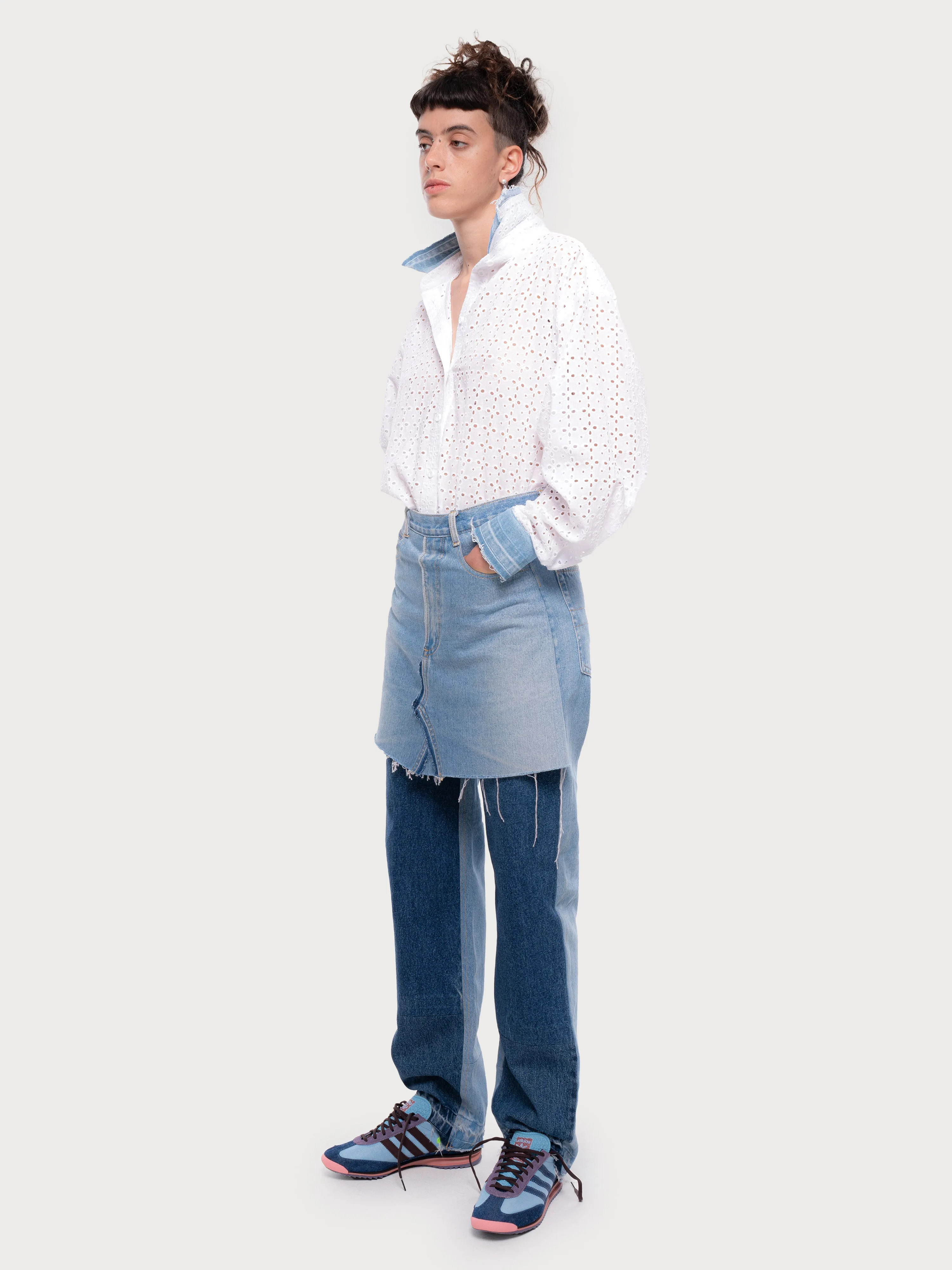 Broderie Anglaise Shirt with Denim Detail sold by KSENIASCHNAIDER