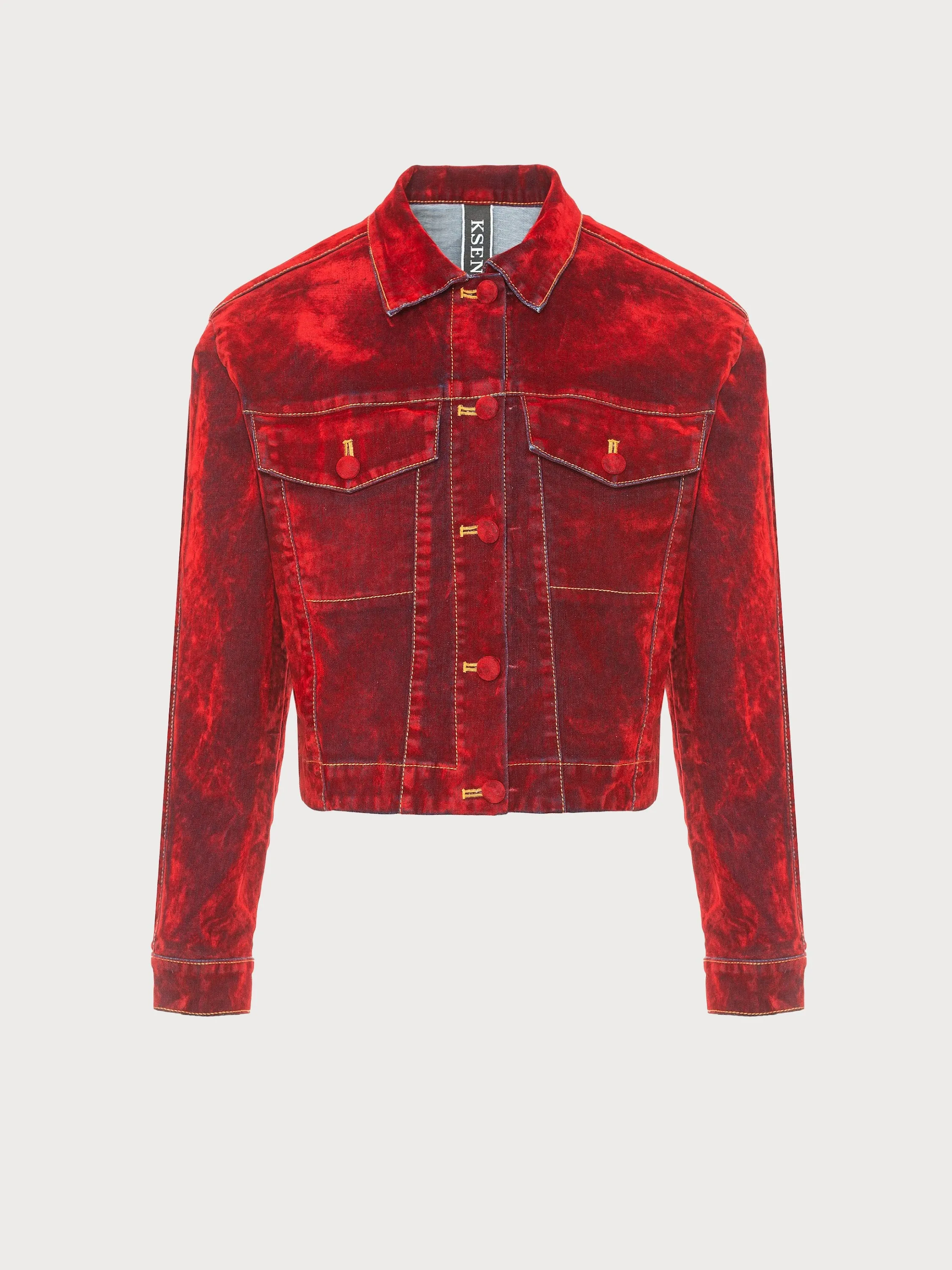 Denim Jacket Covered in Red Velours sold by KSENIASCHNAIDER product image thumbnail 4