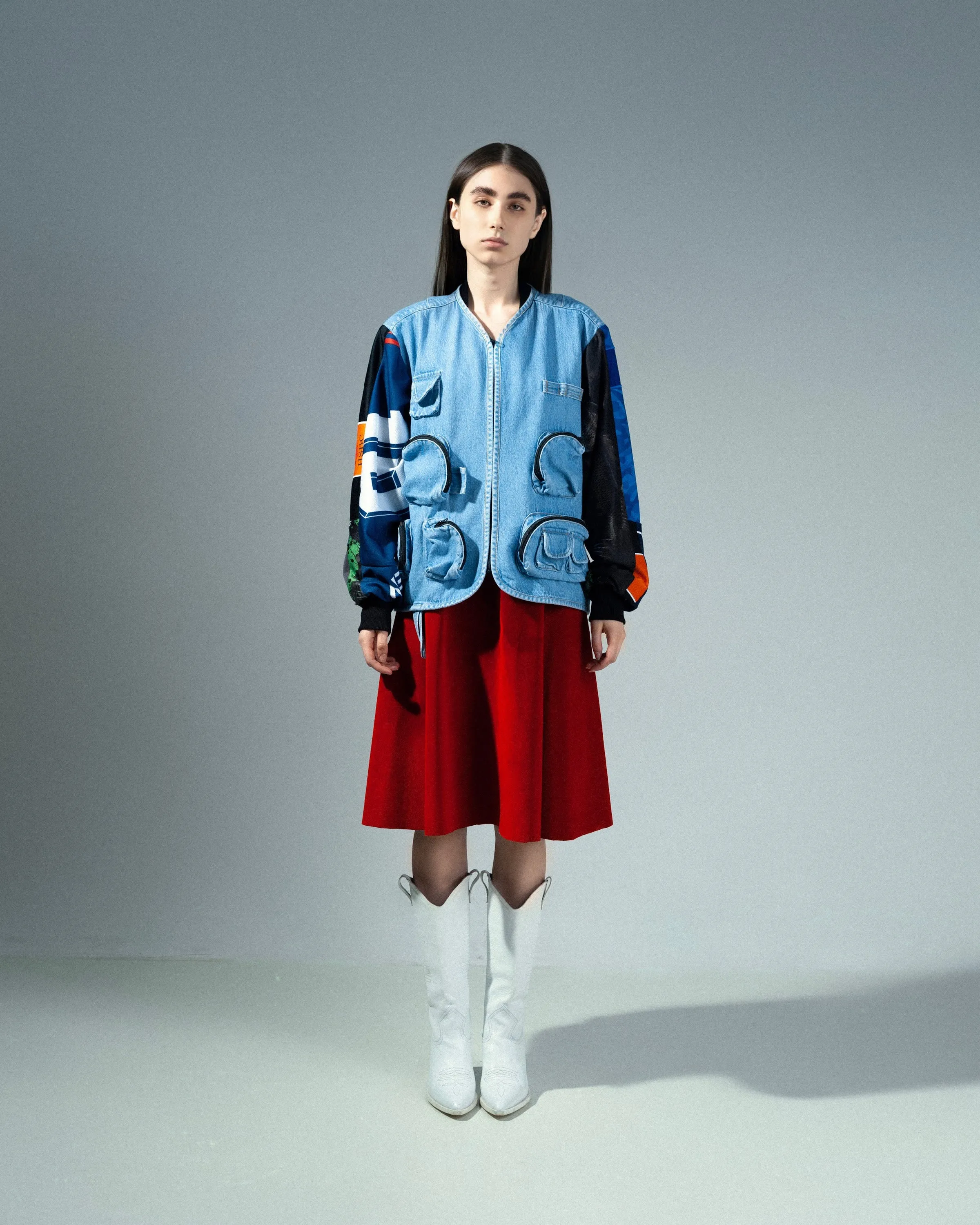 Reworked Denim Jacket with Vintage Sports Sleeves sold by KSENIASCHNAIDER product image thumbnail 3