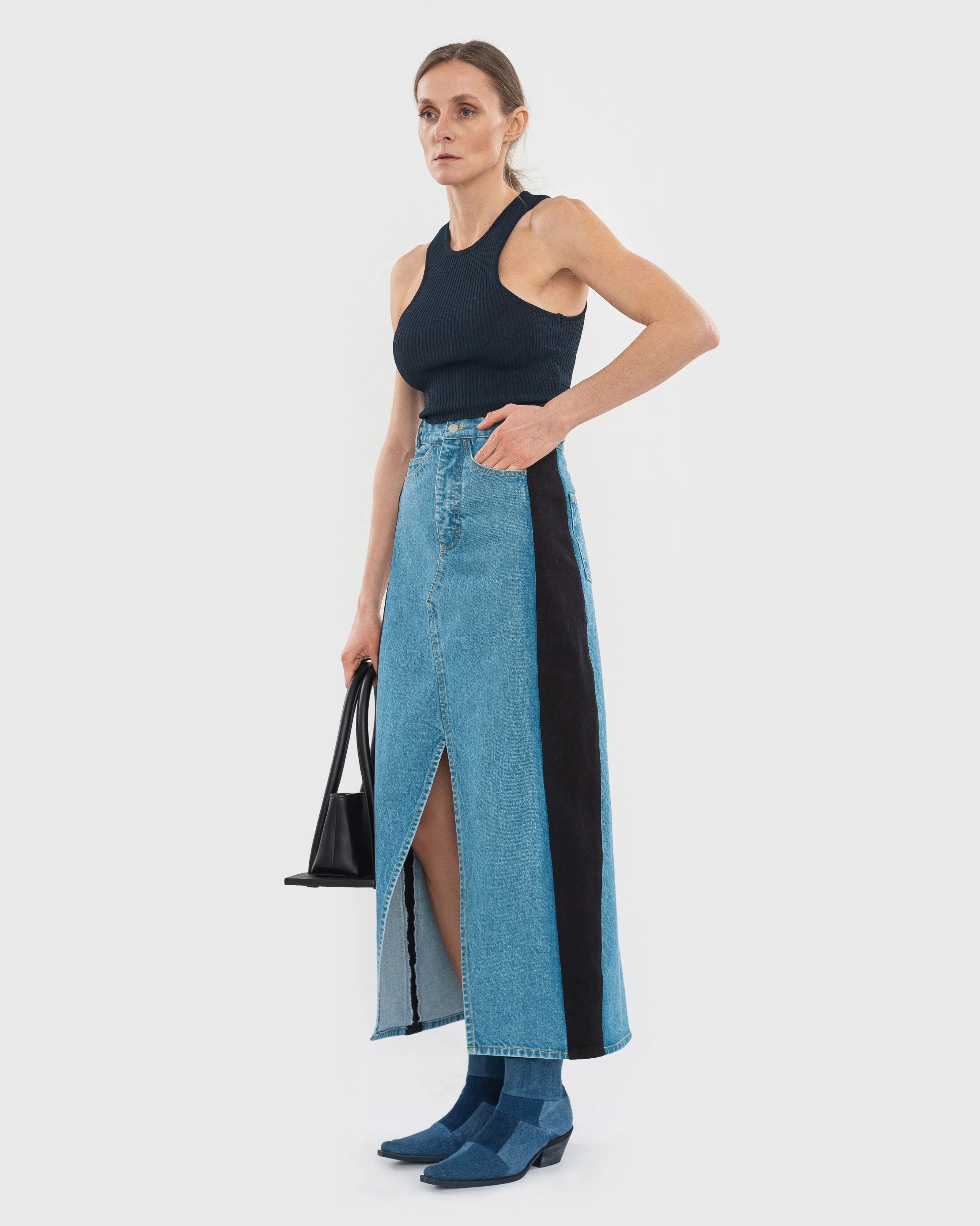 Denim Maxi Skirt with Contrast Side Lines sold by KSENIASCHNAIDER product image thumbnail 2
