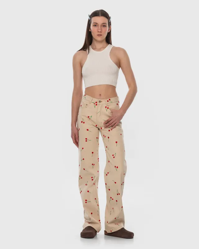 Jeans with Embroidered Cherries made by KSENIASCHNAIDER