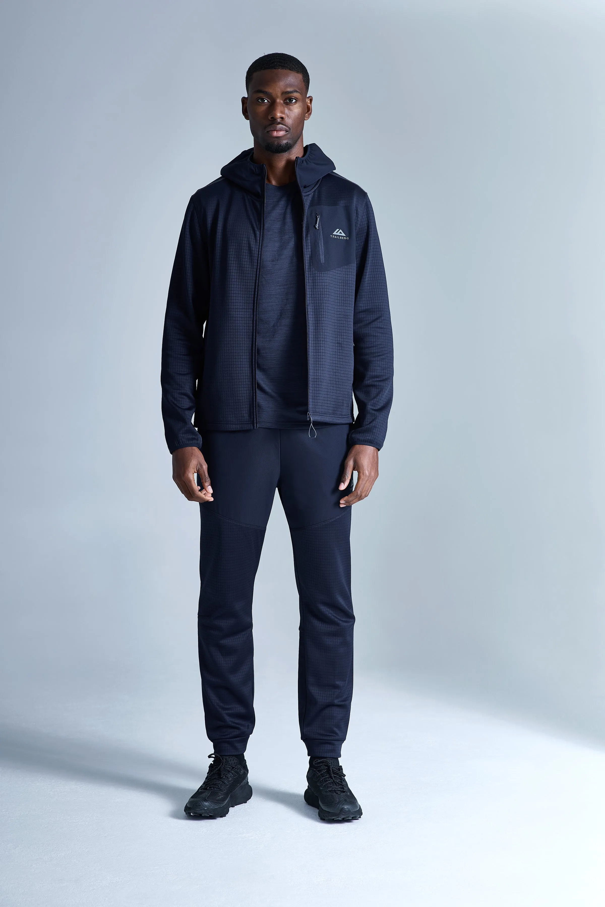 District Gridded Fleece Triset - Deep Ocean/Storm Grey sold by Trailberg