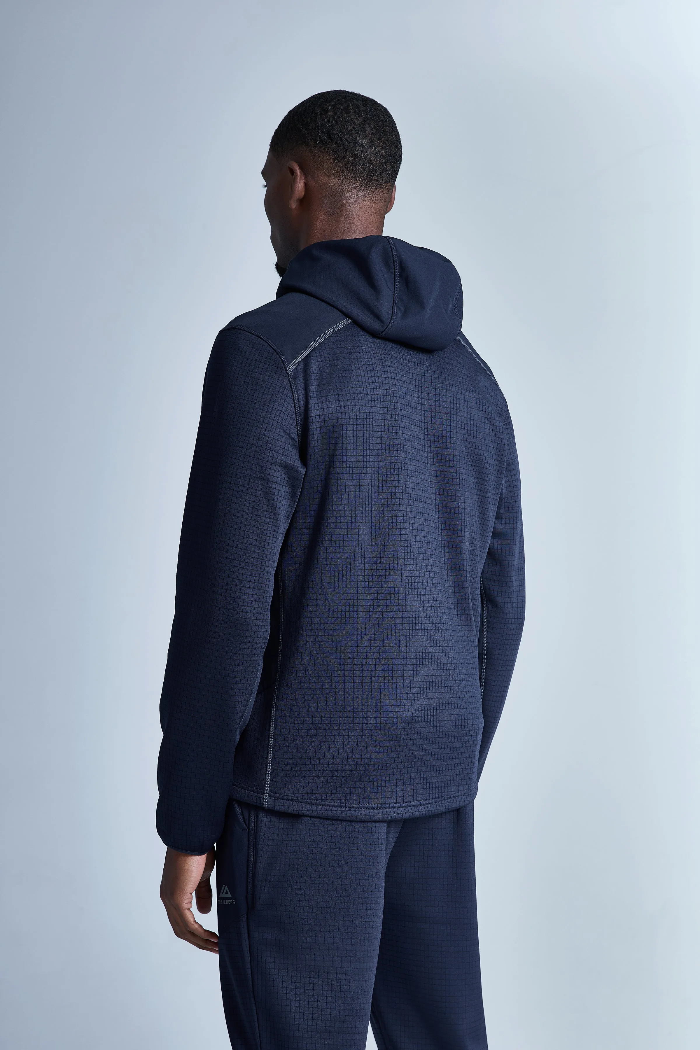 District Gridded Fleece Hood - Deep Ocean/Storm Grey sold by Trailberg product image thumbnail 3