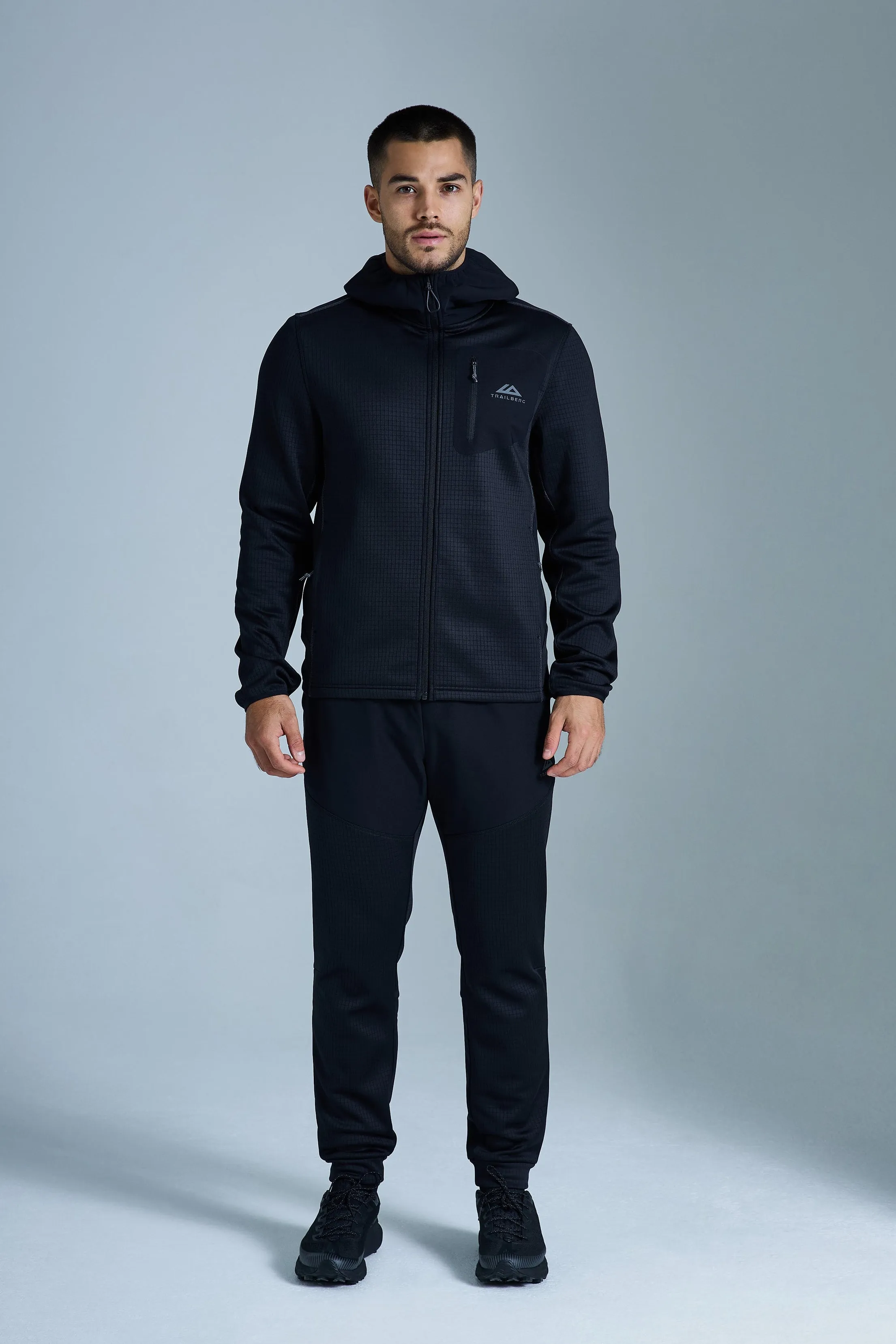 District Gridded Fleece Tracksuit - Black/Volcano Grey sold by Trailberg
