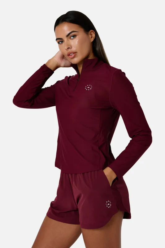 Womens Tide 1/4 Zip - Deep Claret made by Trailberg