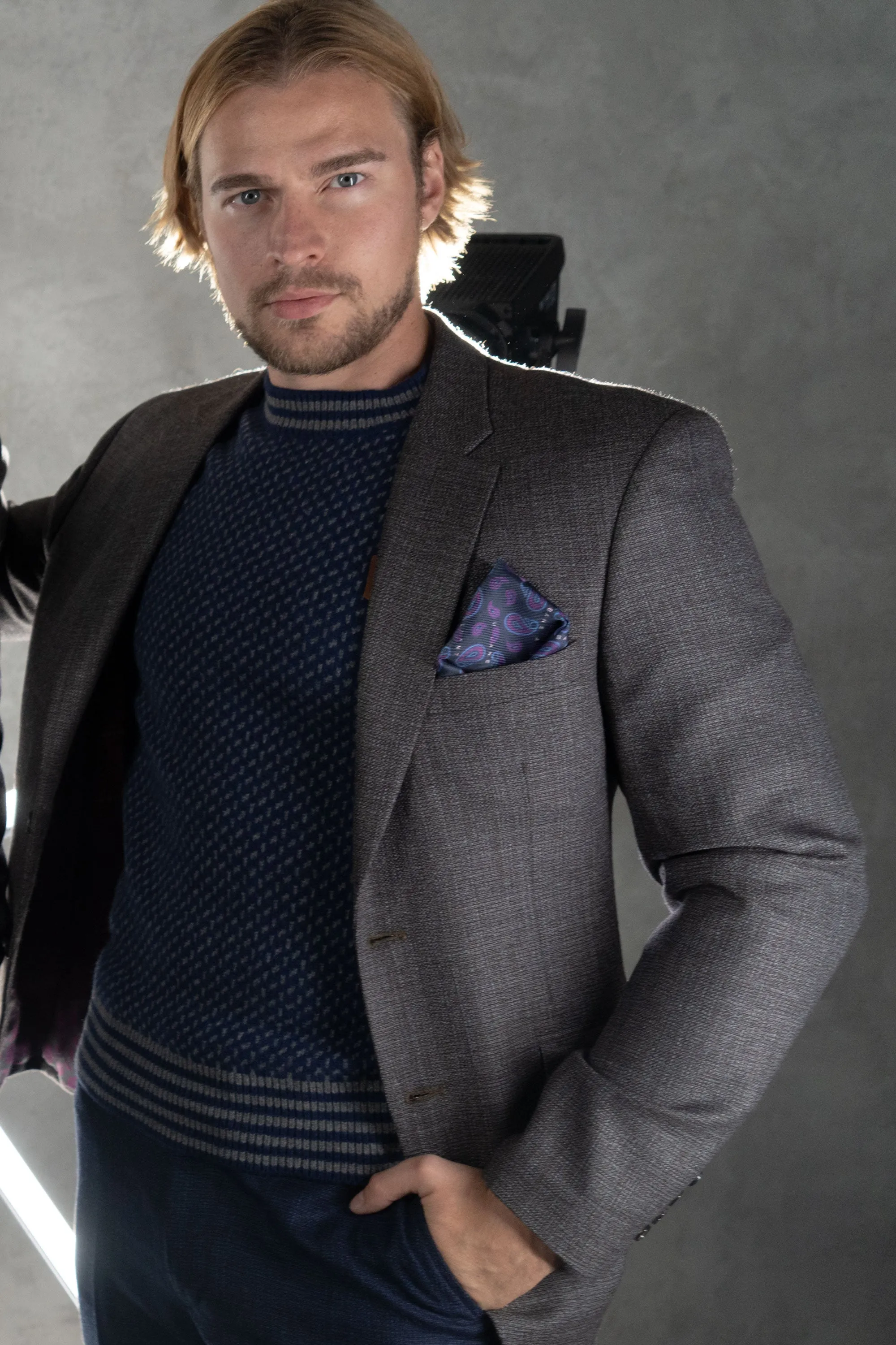 Frederick Sweater Navy w/stone contrast sold by Urbane & Gallant