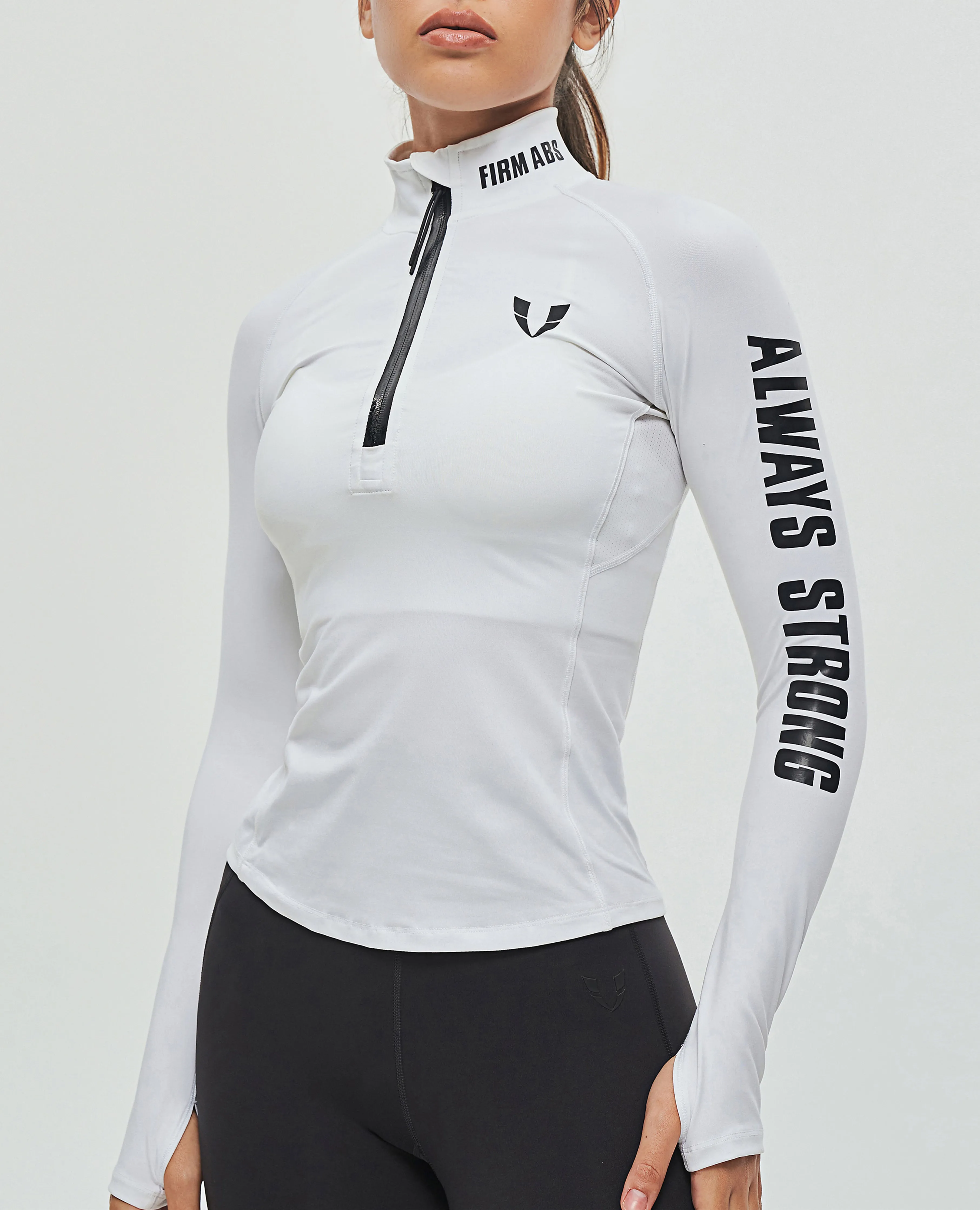 Half-Zip Long Sleeve Top - White sold by Firm Abs
