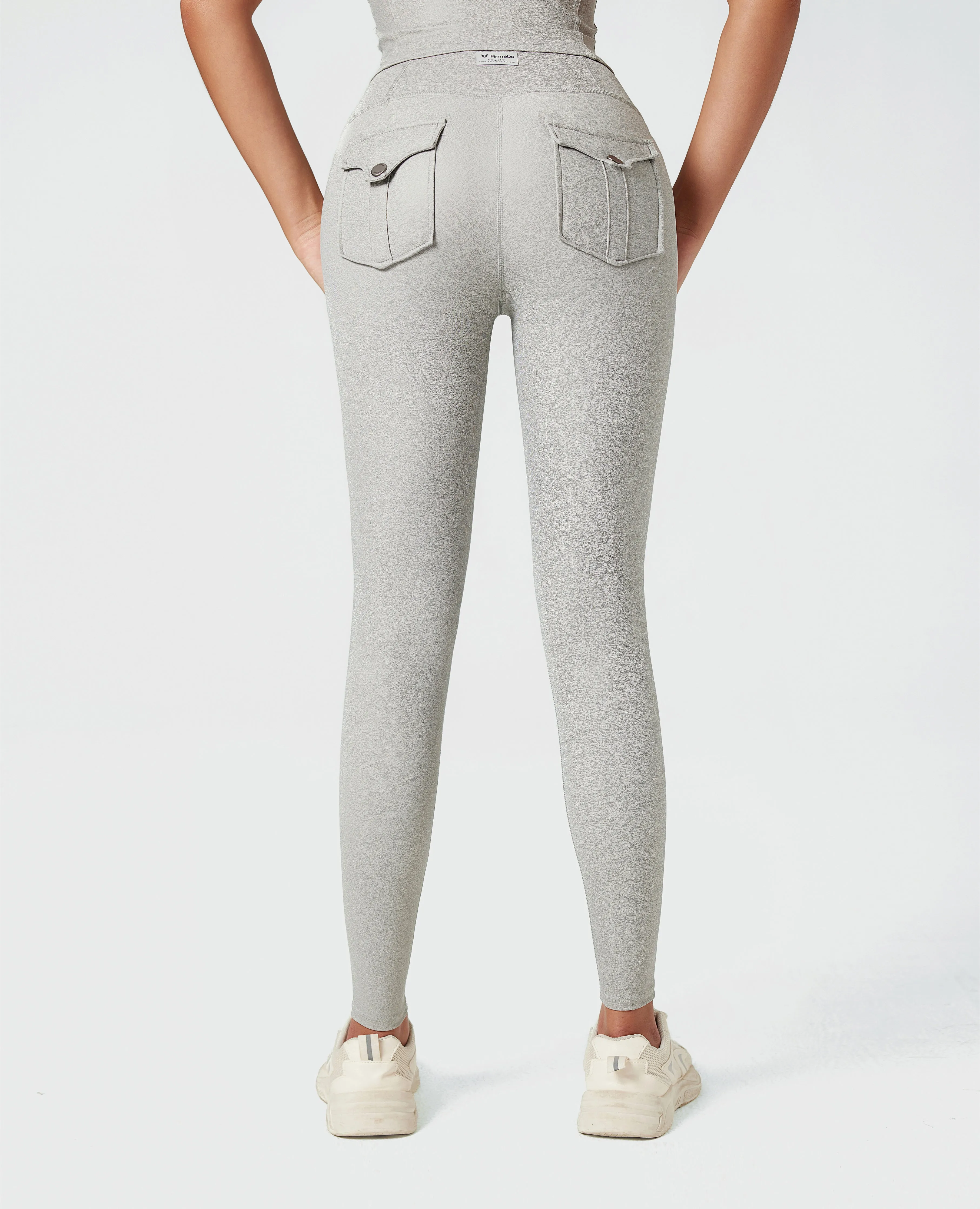 US Exclusive | Breathable & Sculpting Faux Leather Pocket Leggings – Grey sold by Firm Abs product image thumbnail 2