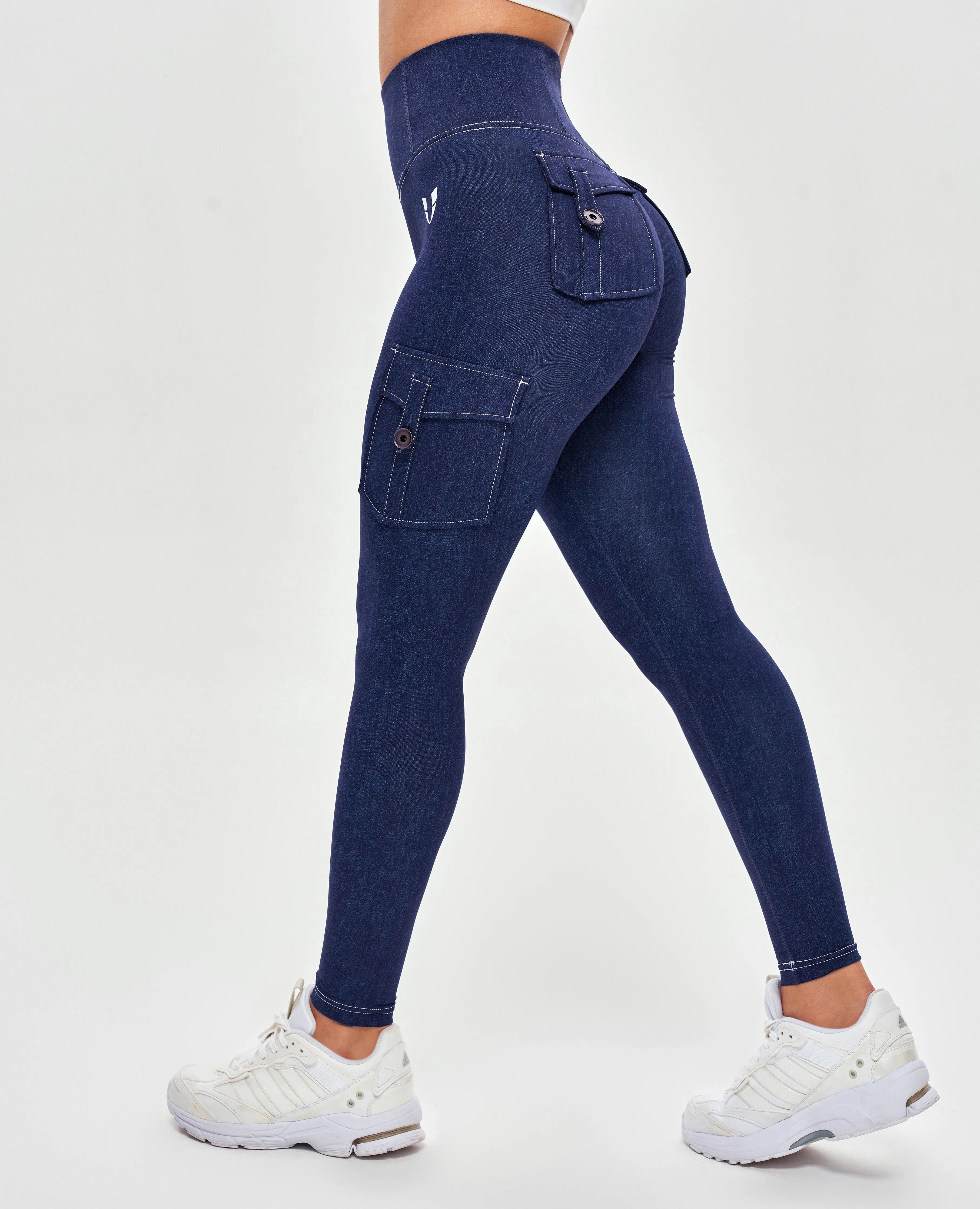 US Exclusive | Body Sculpt High Waisted Cargo Leggings - Denim Blue sold by Firm Abs