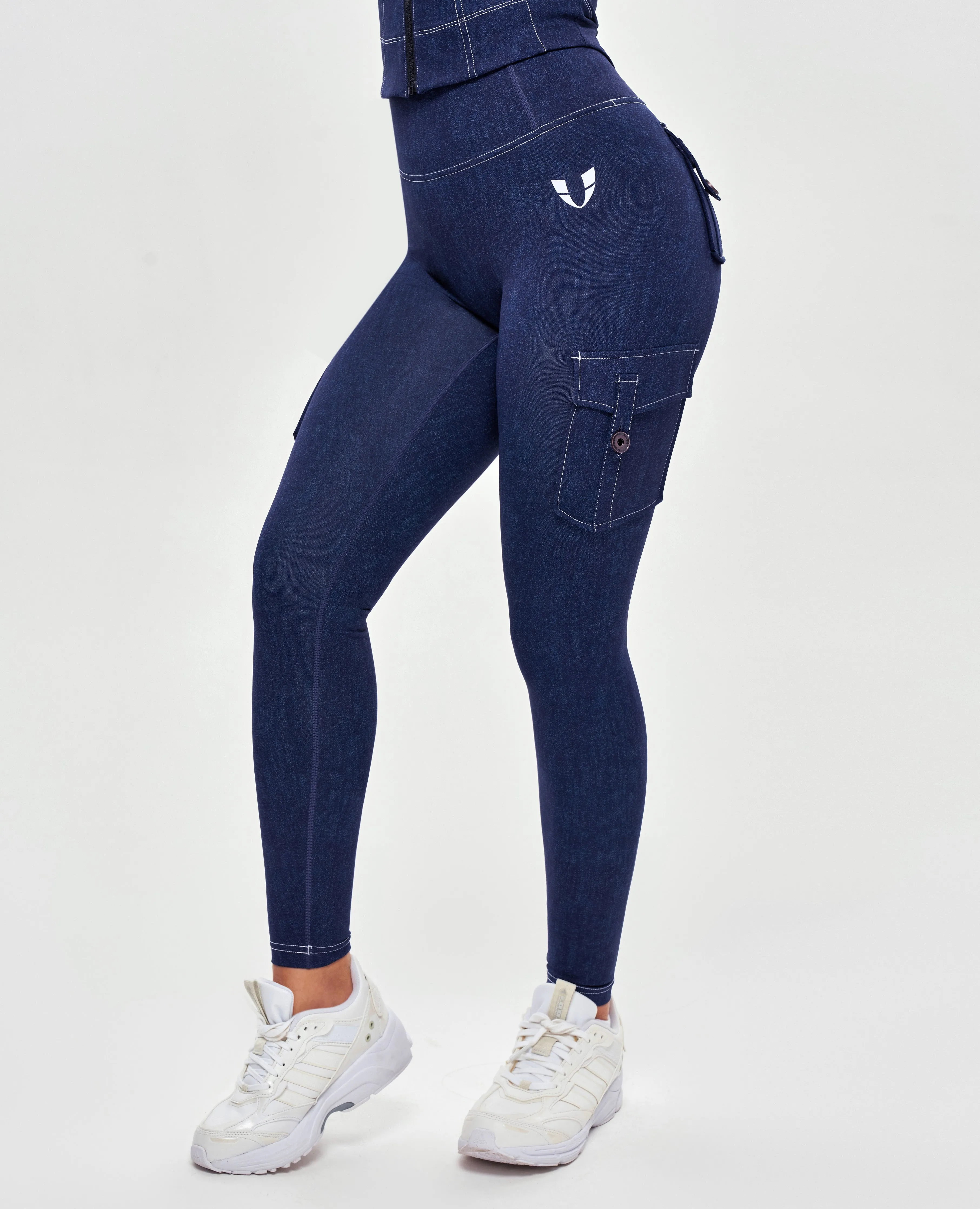 US Exclusive | Body Sculpt High Waisted Cargo Leggings - Denim Blue sold by Firm Abs product image thumbnail 2