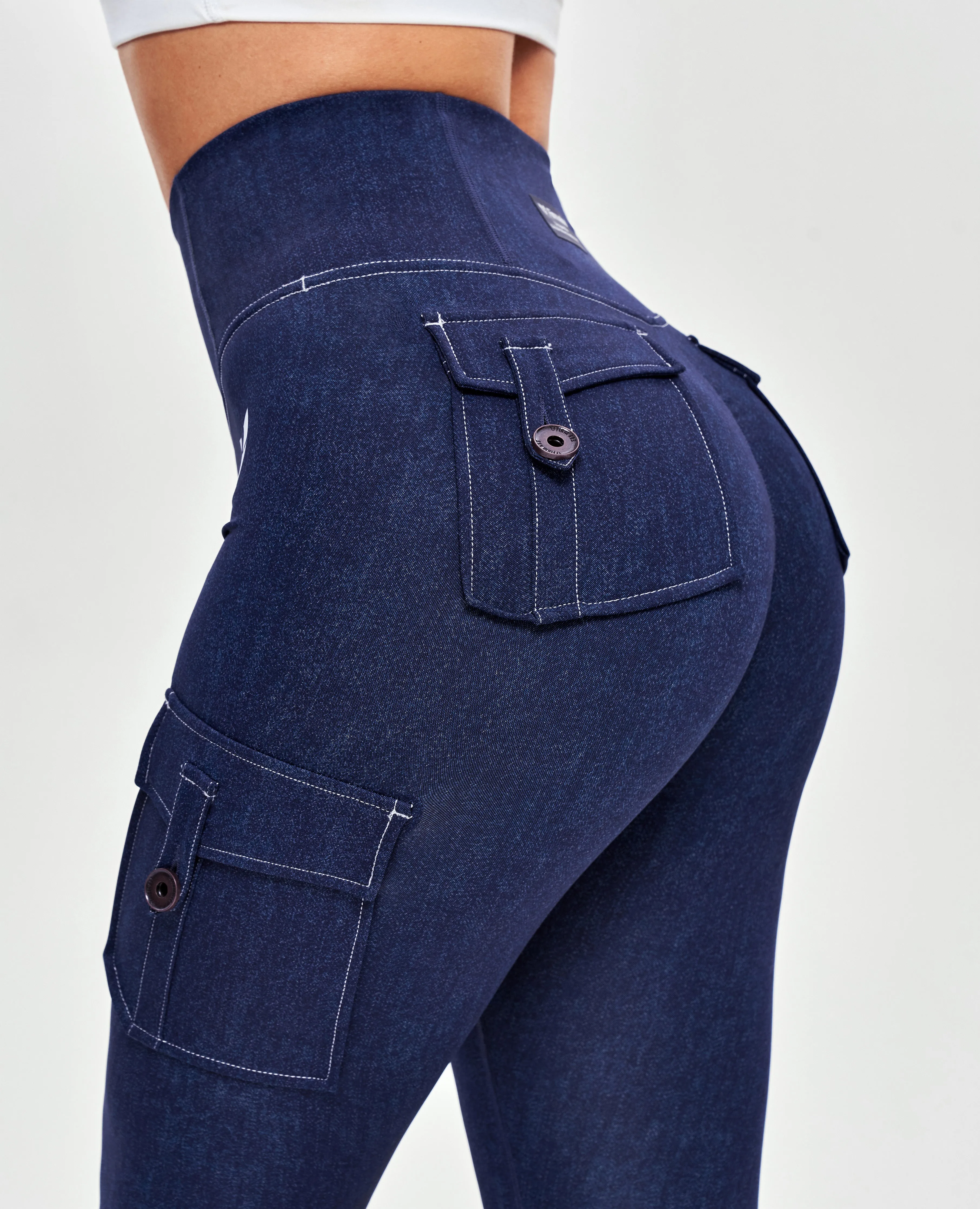 US Exclusive | Body Sculpt High Waisted Cargo Leggings - Denim Blue sold by Firm Abs product image thumbnail 5