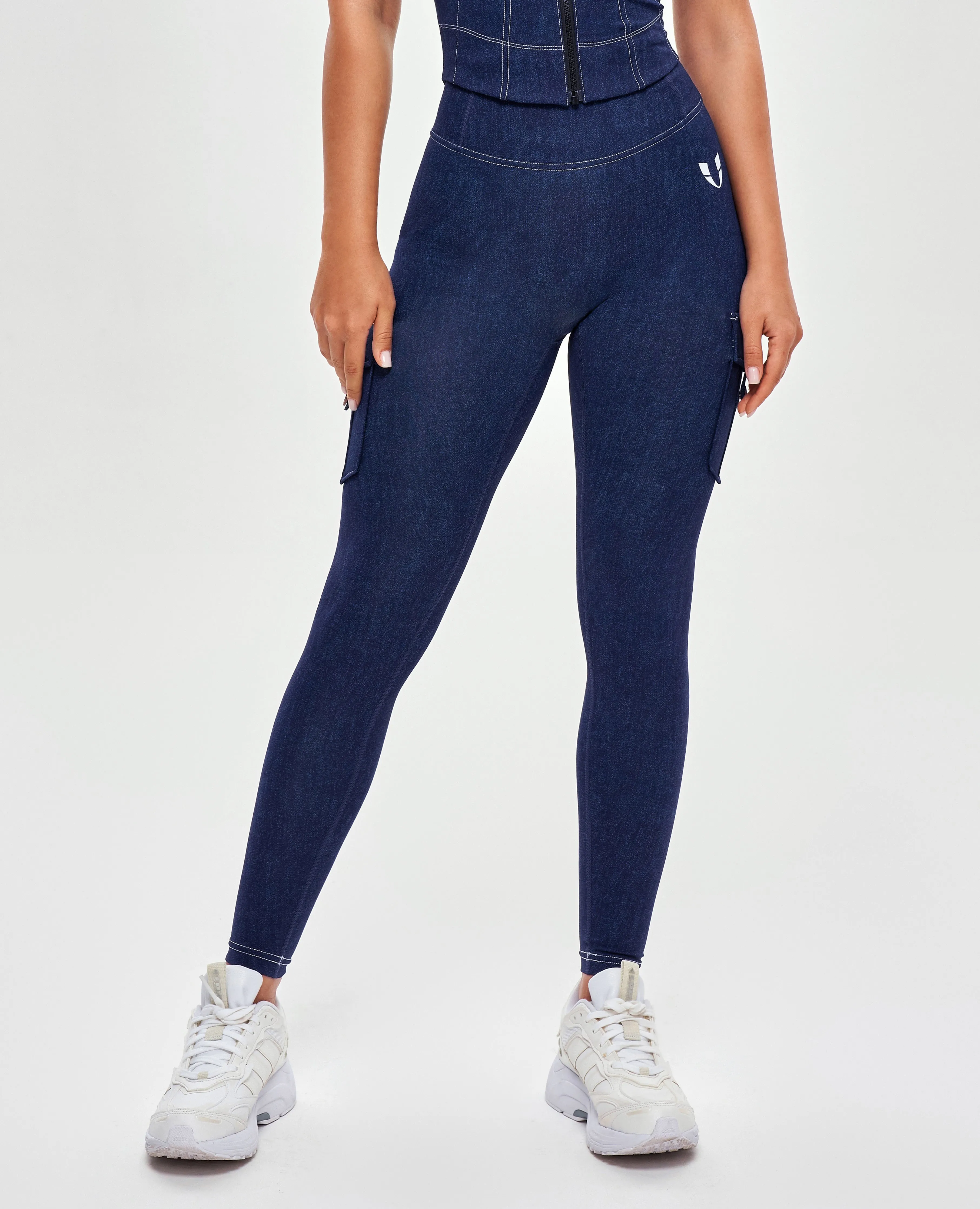 US Exclusive | Body Sculpt High Waisted Cargo Leggings - Denim Blue sold by Firm Abs product image thumbnail 3