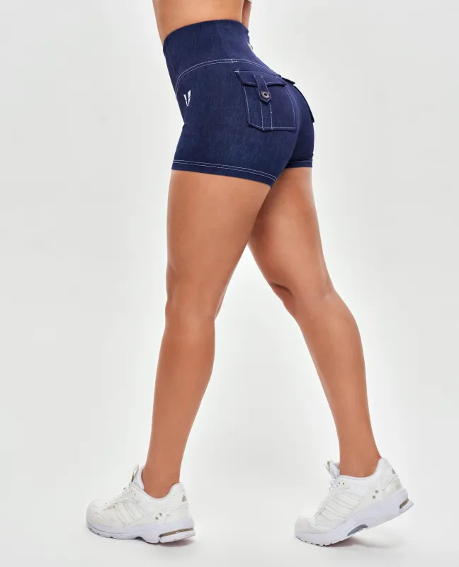 US Exclusive | High Waist Cargo Shorts - Denim Blue sold by Firm Abs