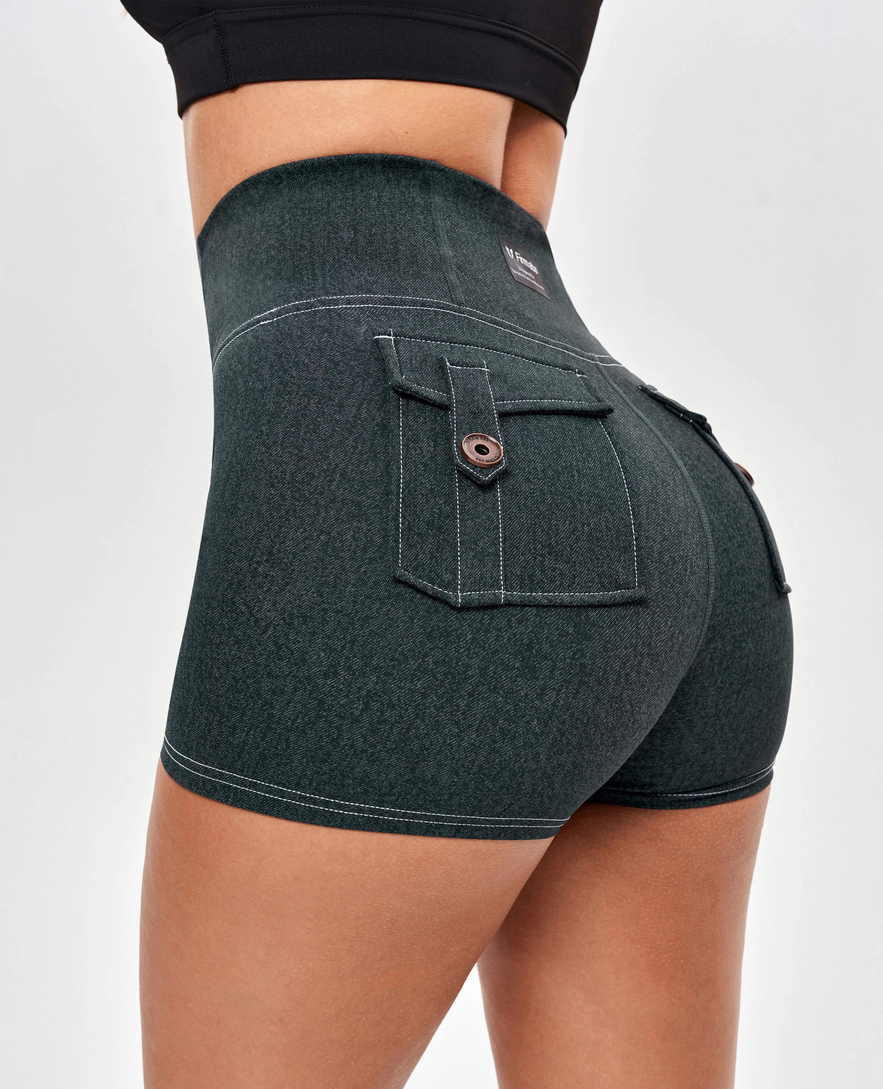 US Exclusive | High Waist Cargo Shorts - Denim Green sold by Firm Abs product image thumbnail 4