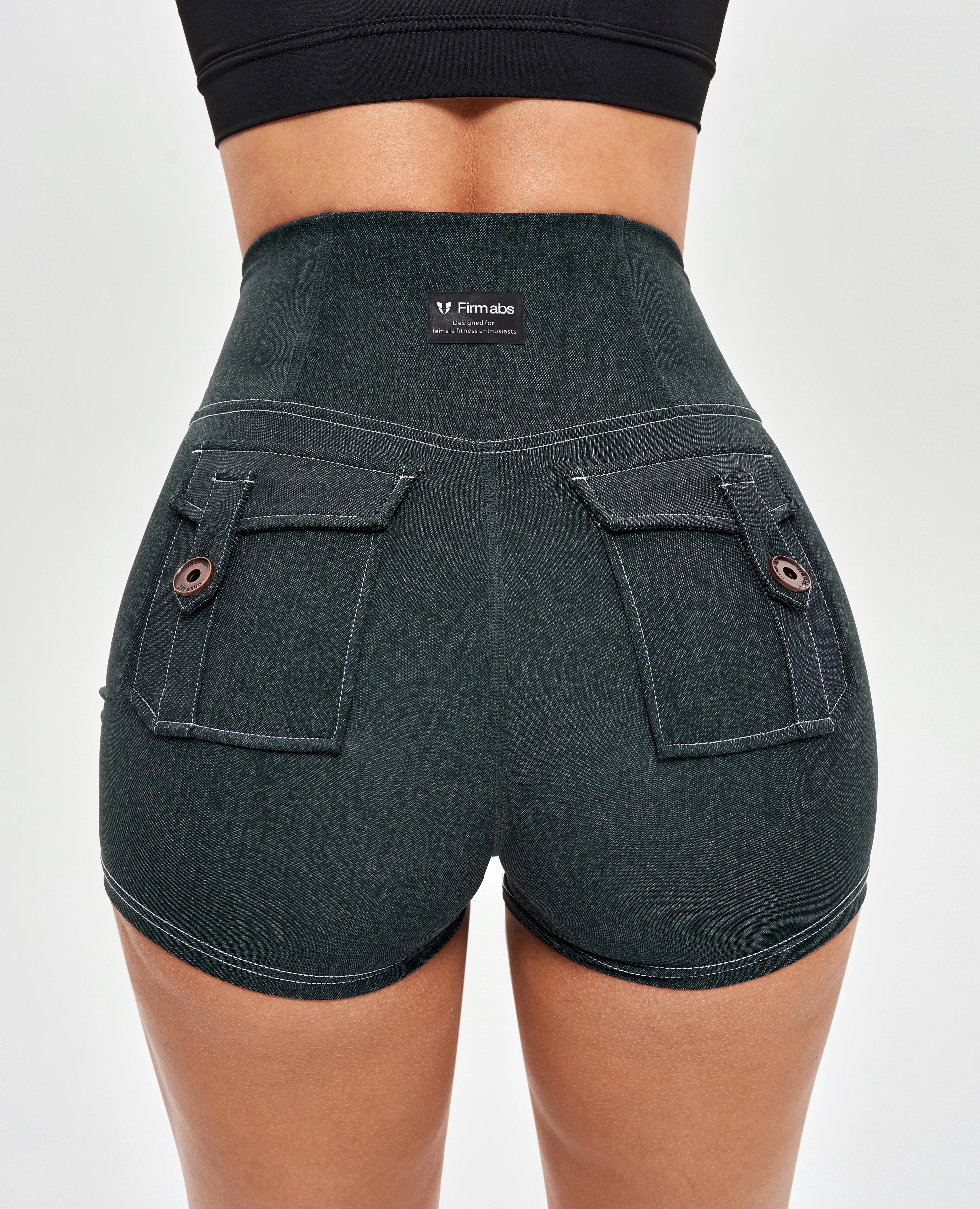 US Exclusive | High Waist Cargo Shorts - Denim Green sold by Firm Abs product image thumbnail 2