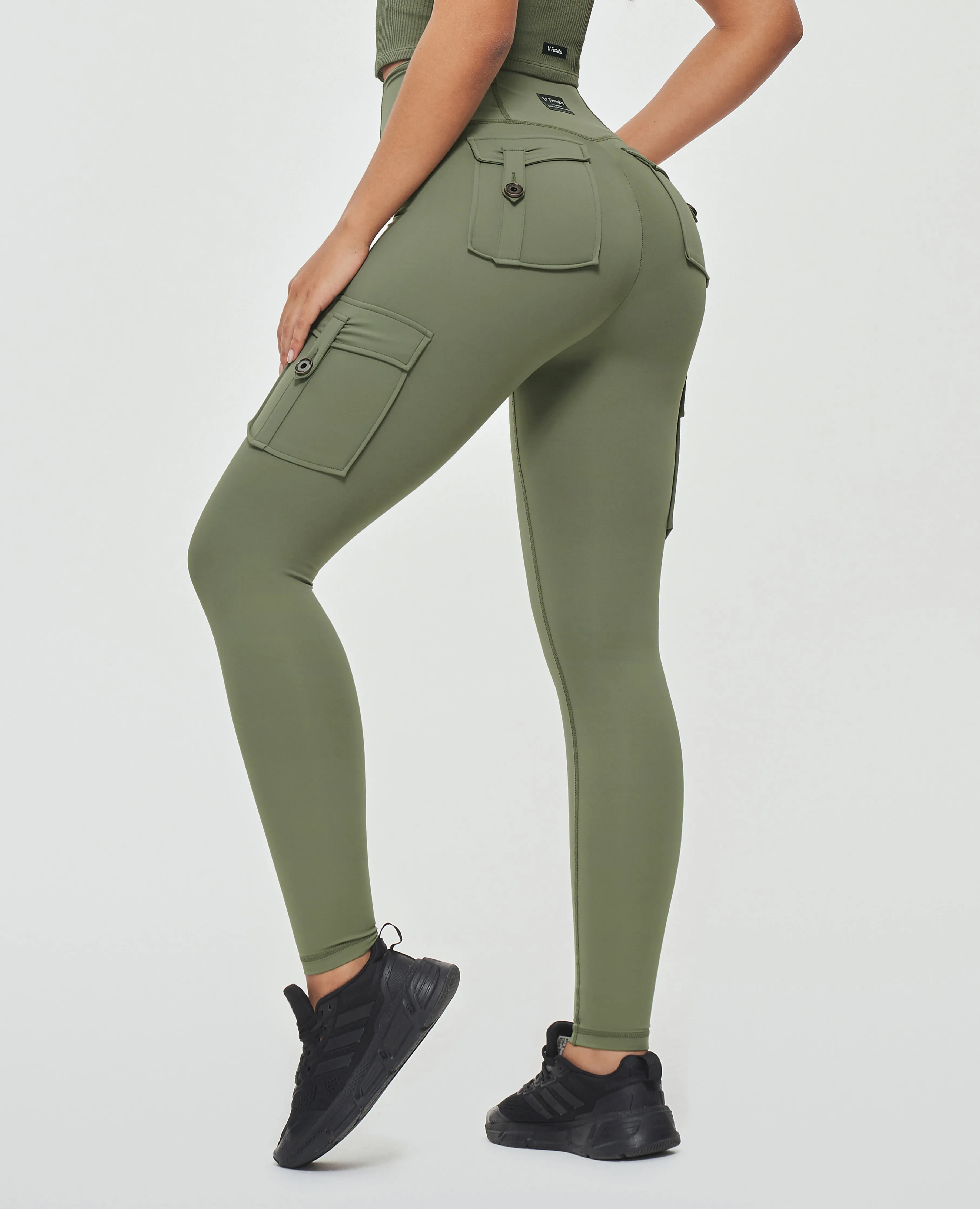 US Exclusive | Body Sculpt High Waisted Cargo Leggings - Olive Green sold by Firm Abs product image thumbnail 3