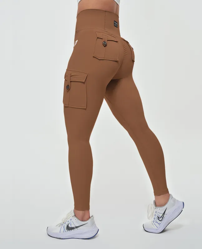 US Exclusive | High Waisted Cargo Leggings - Brown sold by Firm Abs
