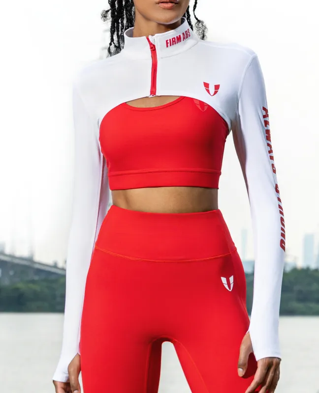 Zip Up Long Sleeve Extreme Crop Top - White sold by Firm Abs
