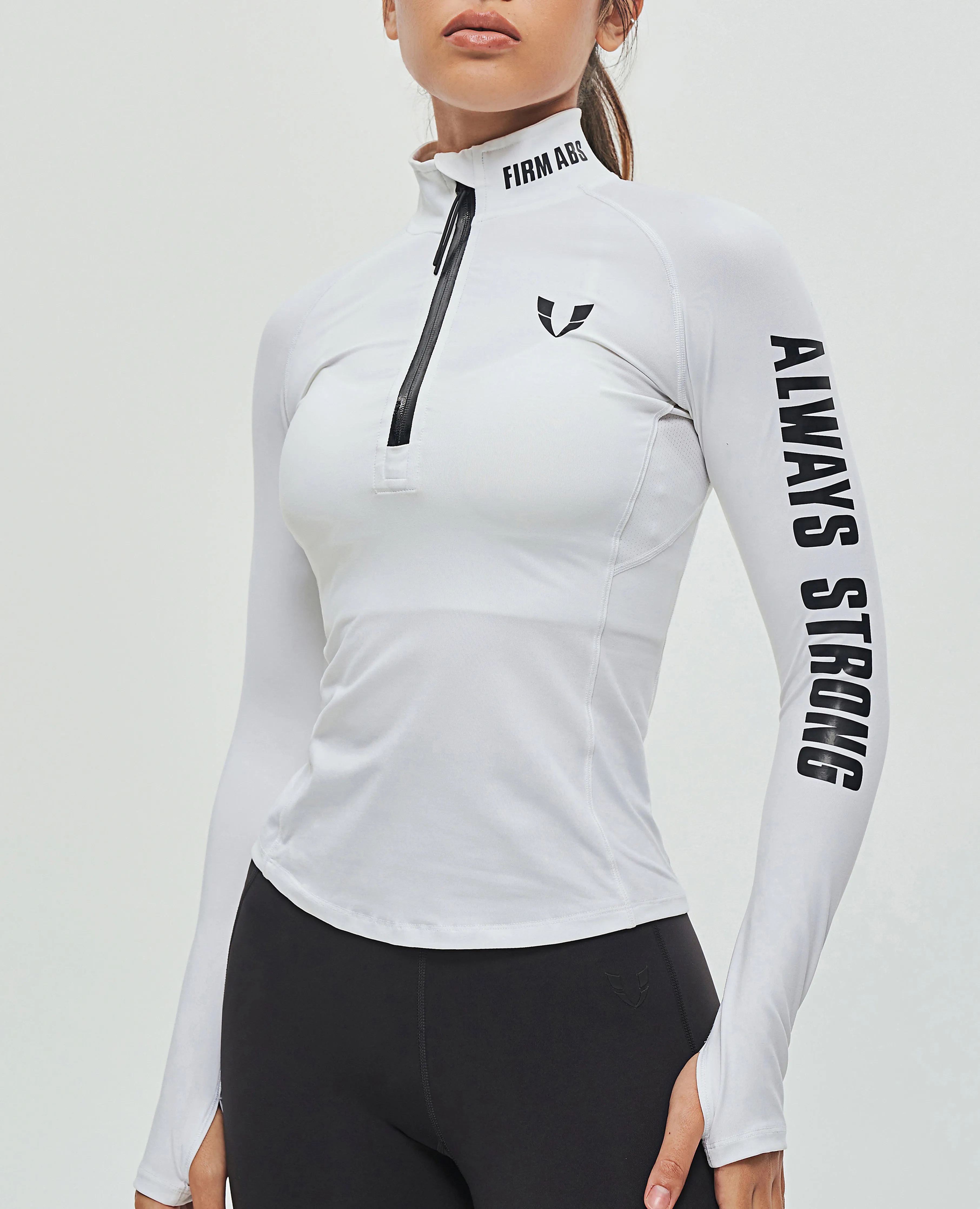 Half Zip Long Sleeve Top - White sold by Firm Abs product image thumbnail 3